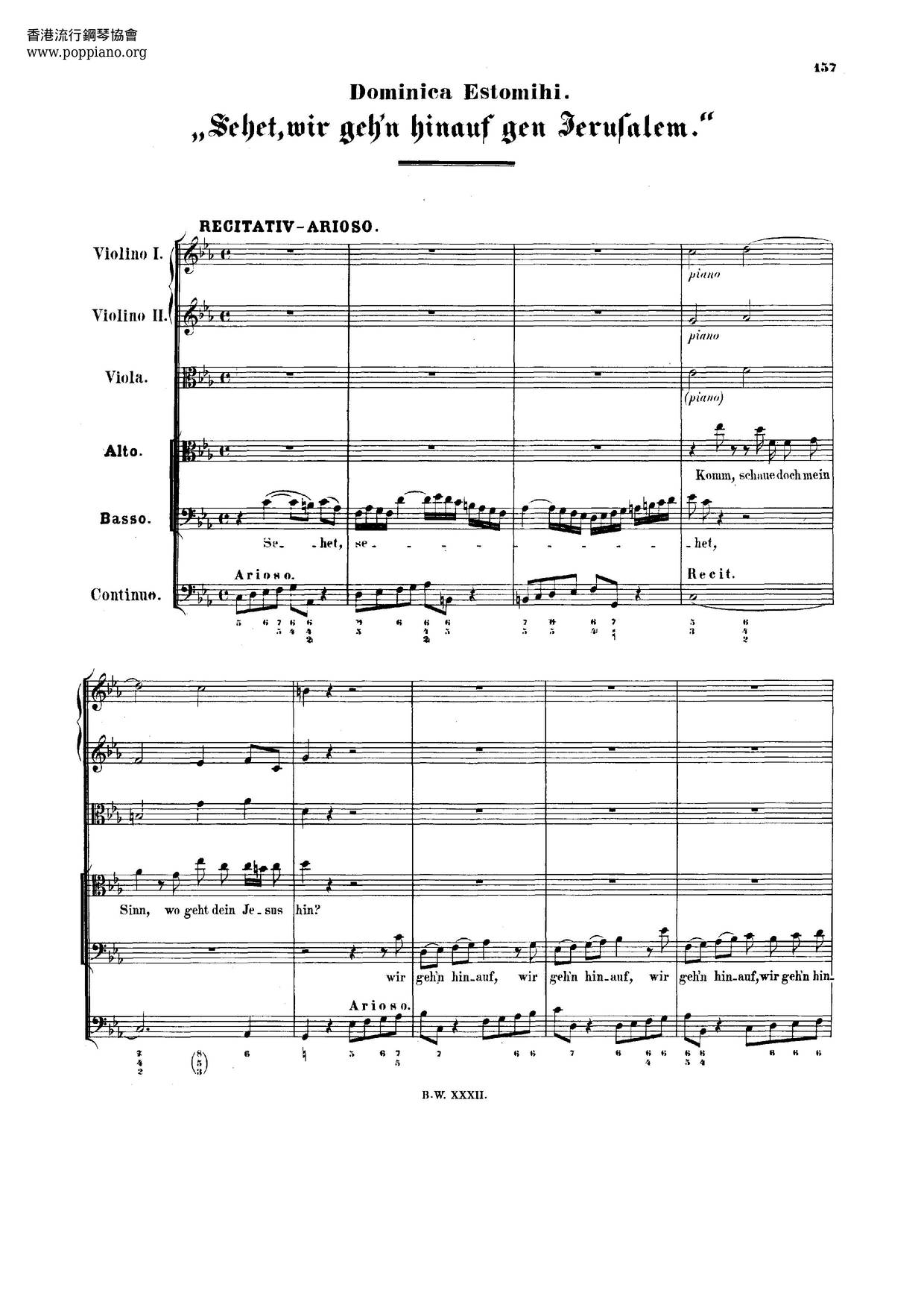 Bach Sehet Wir Geh N Hinauf Gen Jerusalem BWV 159 Sheet Music Pdf