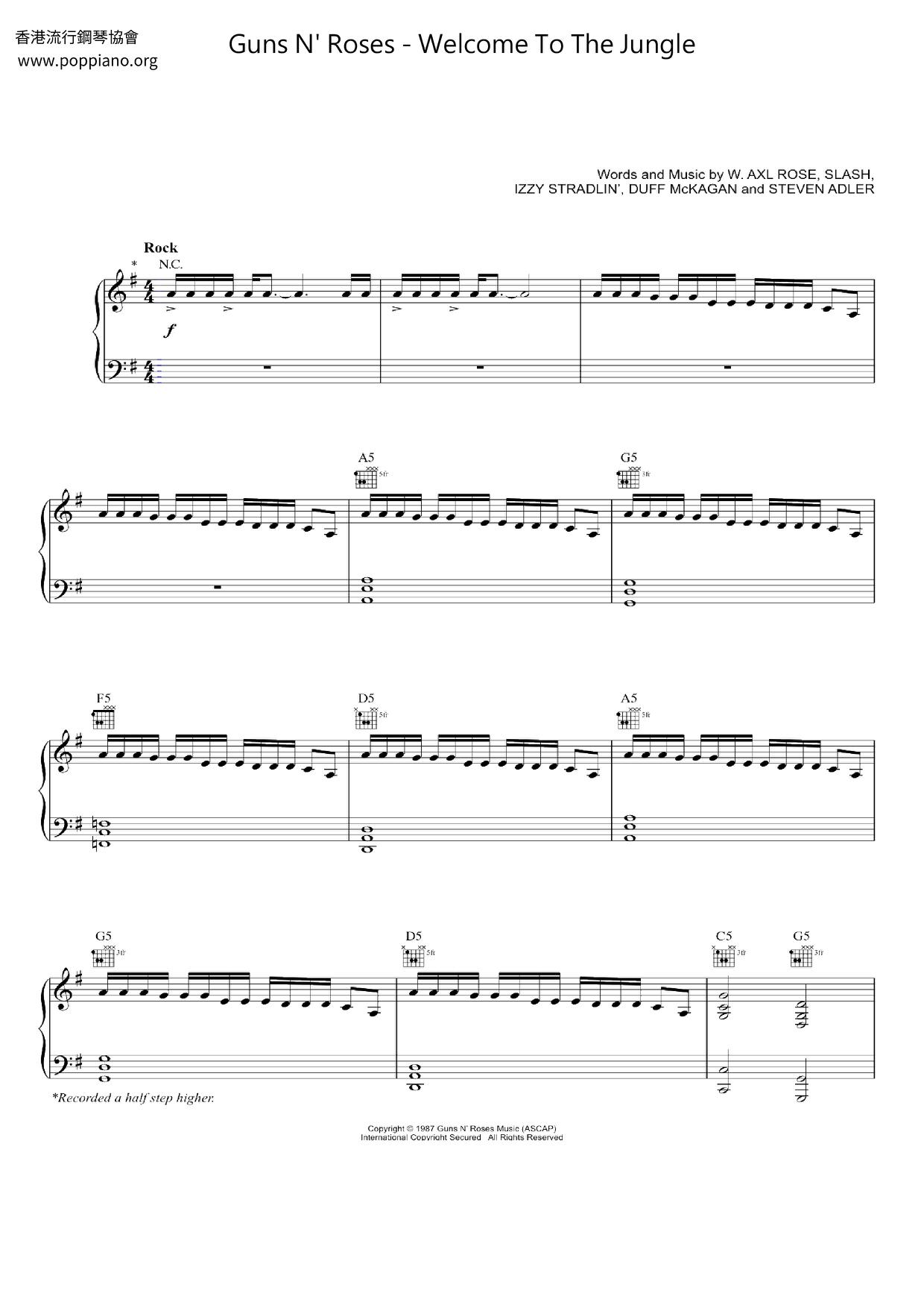 Guns N Roses Welcome To The Jungle Sheet Music Pdf Free Score