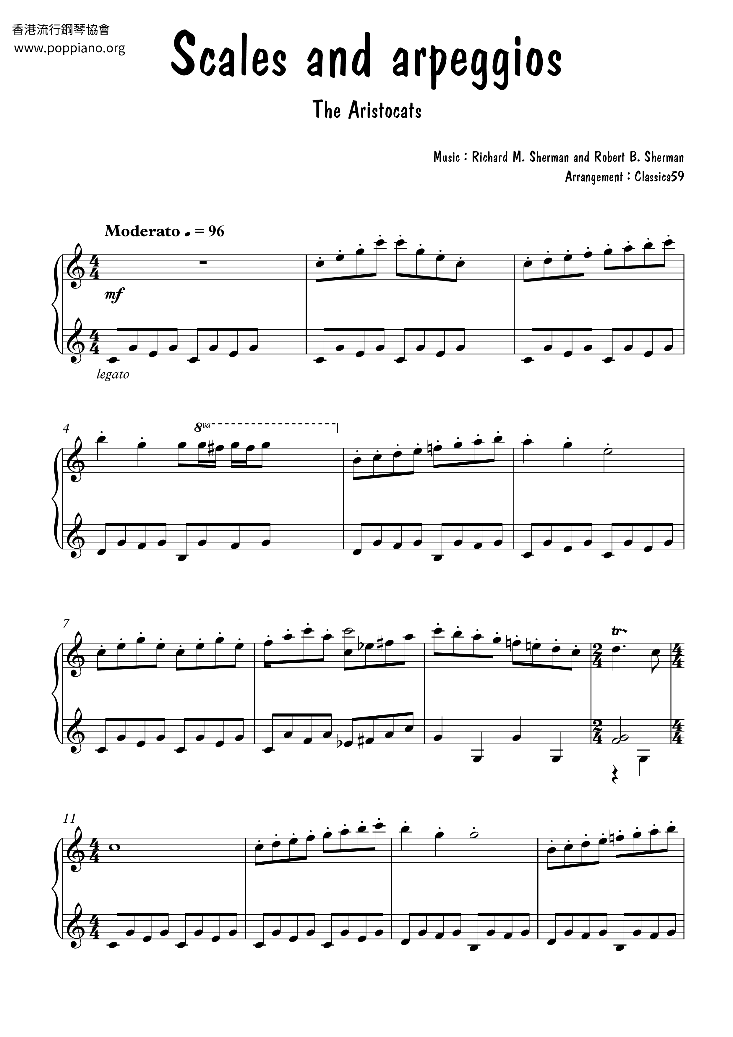 Disney The Aristocats Scales And Arpeggios 琴譜pdf ディズニー 香港流行鋼琴協會琴譜下載