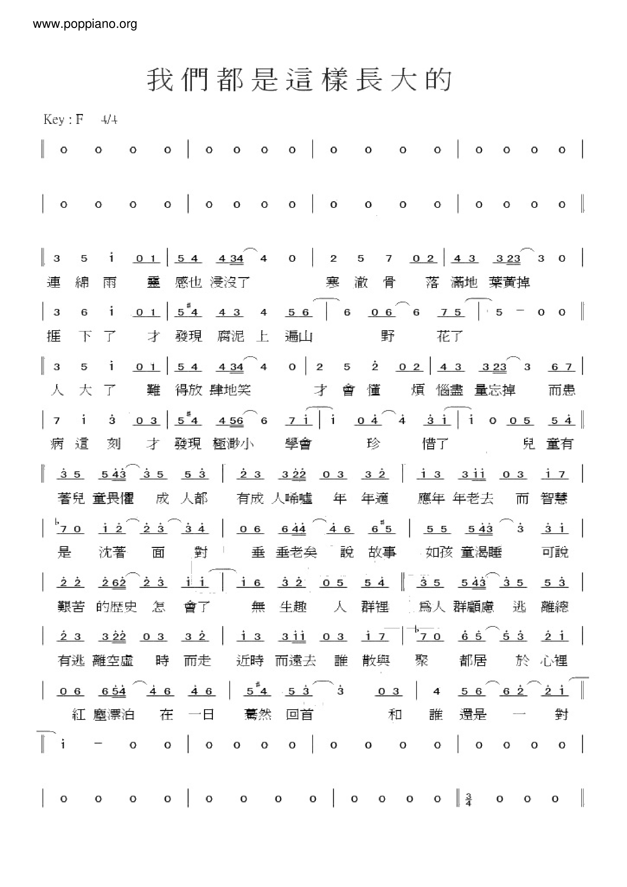 郑秀文 我们都是这样长大的(简谱)