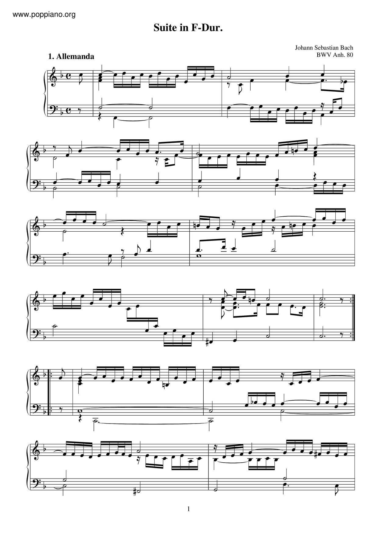 Johann Sebastian Bach Suite In F Major Bwv Anh Pdf