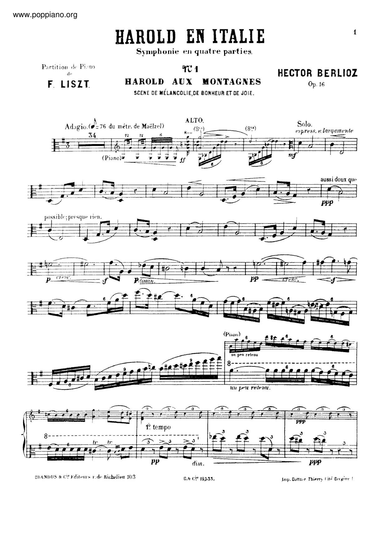 Liszt Harold En Italie By Berlioz S 472 Sheet Music Pdf Free Score