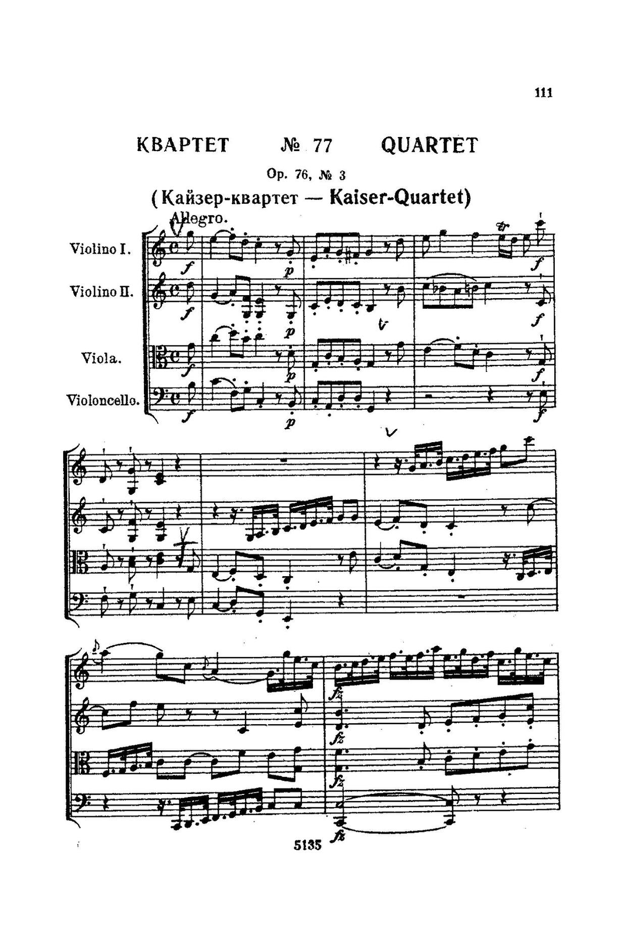 Haydn String Quartet No 62 In C Major Op 76 No 3 Hob III 77