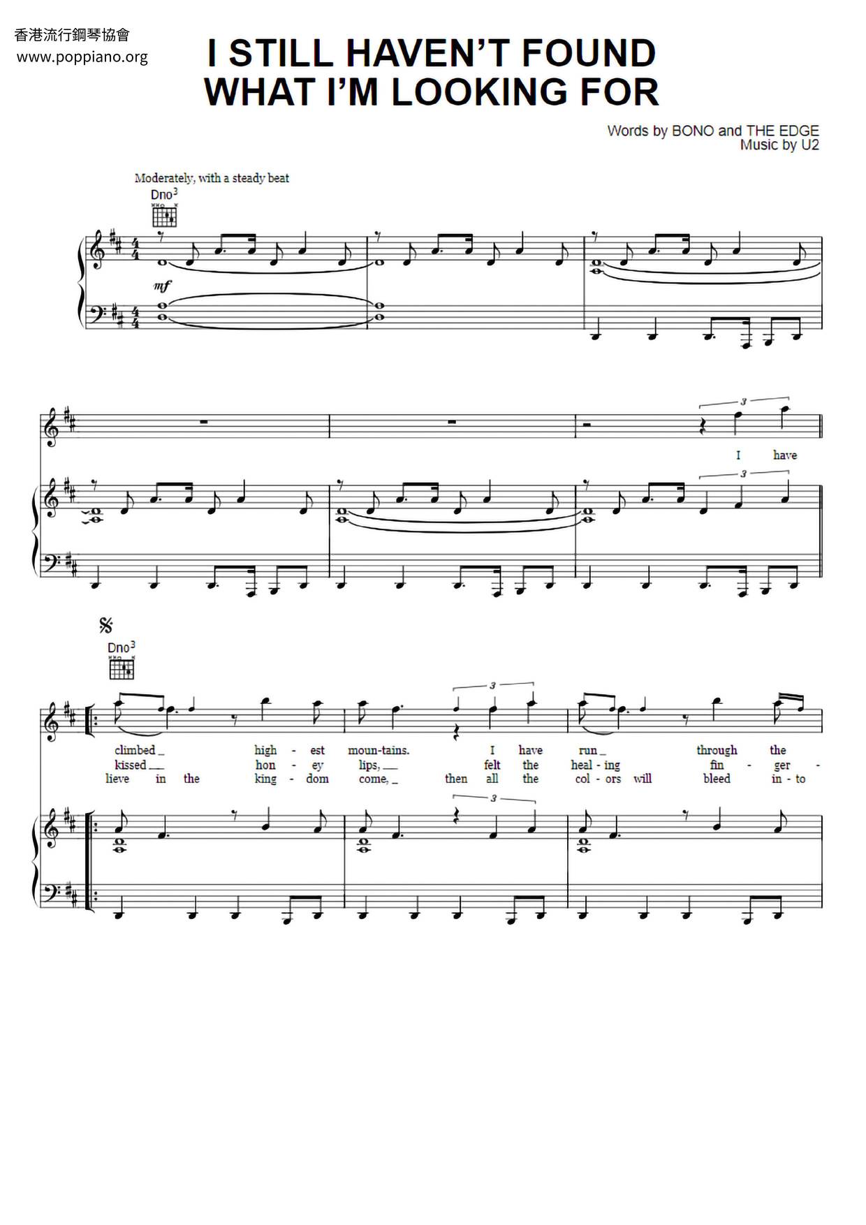 U I Still Haven T Found What I M Looking For Sheet Music Pdf Free