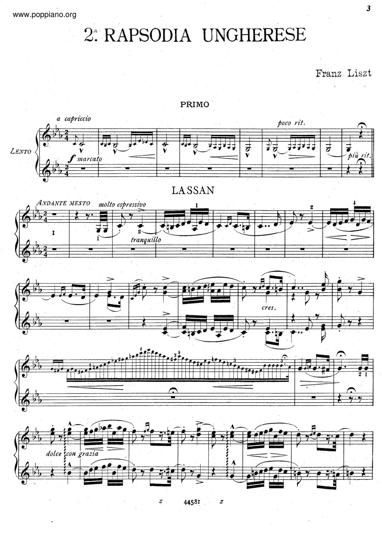Franz Liszt Hungarian Rhapsody No 2 S 2442 琴谱五线谱pdf 香港流行钢琴协会琴谱下载 ★ 3109