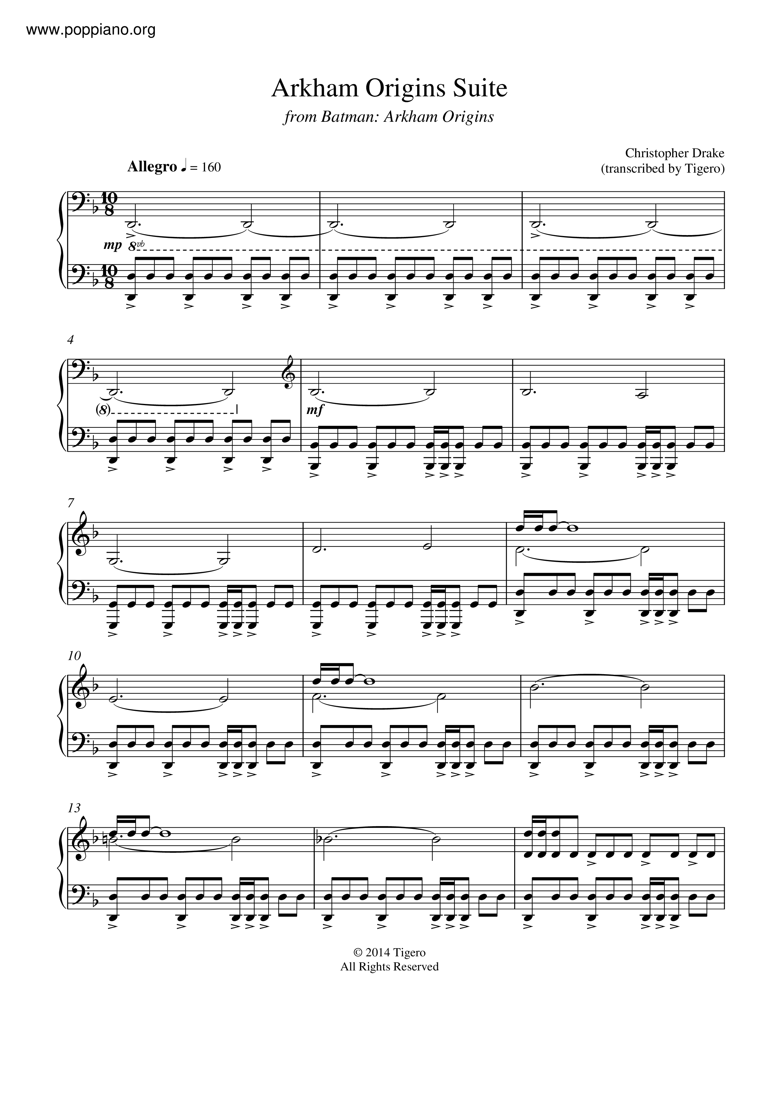 ☆ Batman: Arkham Origins-Arkham Origins Suite Sheet Music pdf, - Free Score  Download ☆