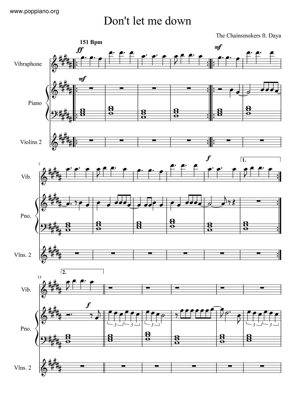 the-chainsmokers-daya-don-t-let-me-down-sheet-music-pdf-free-score