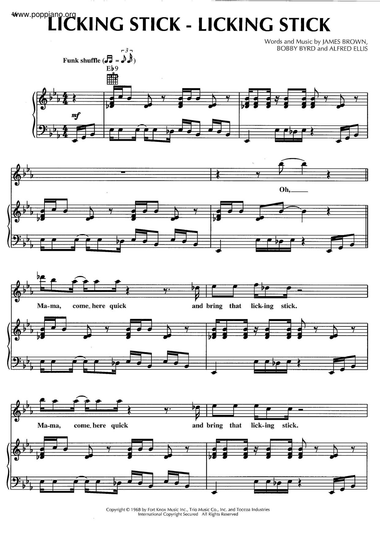 James Brown Licking Stick Sheet Music Pdf Free Score Download