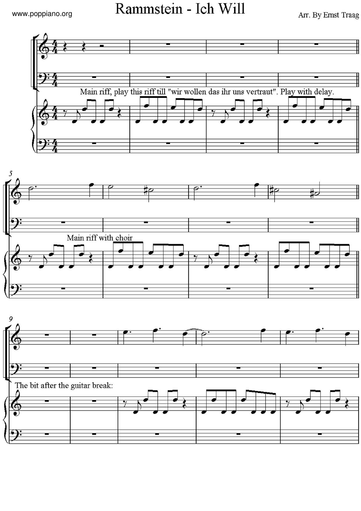 ☆ Rammstein-Ich Will Sheet Music pdf, - Free Score Download ☆