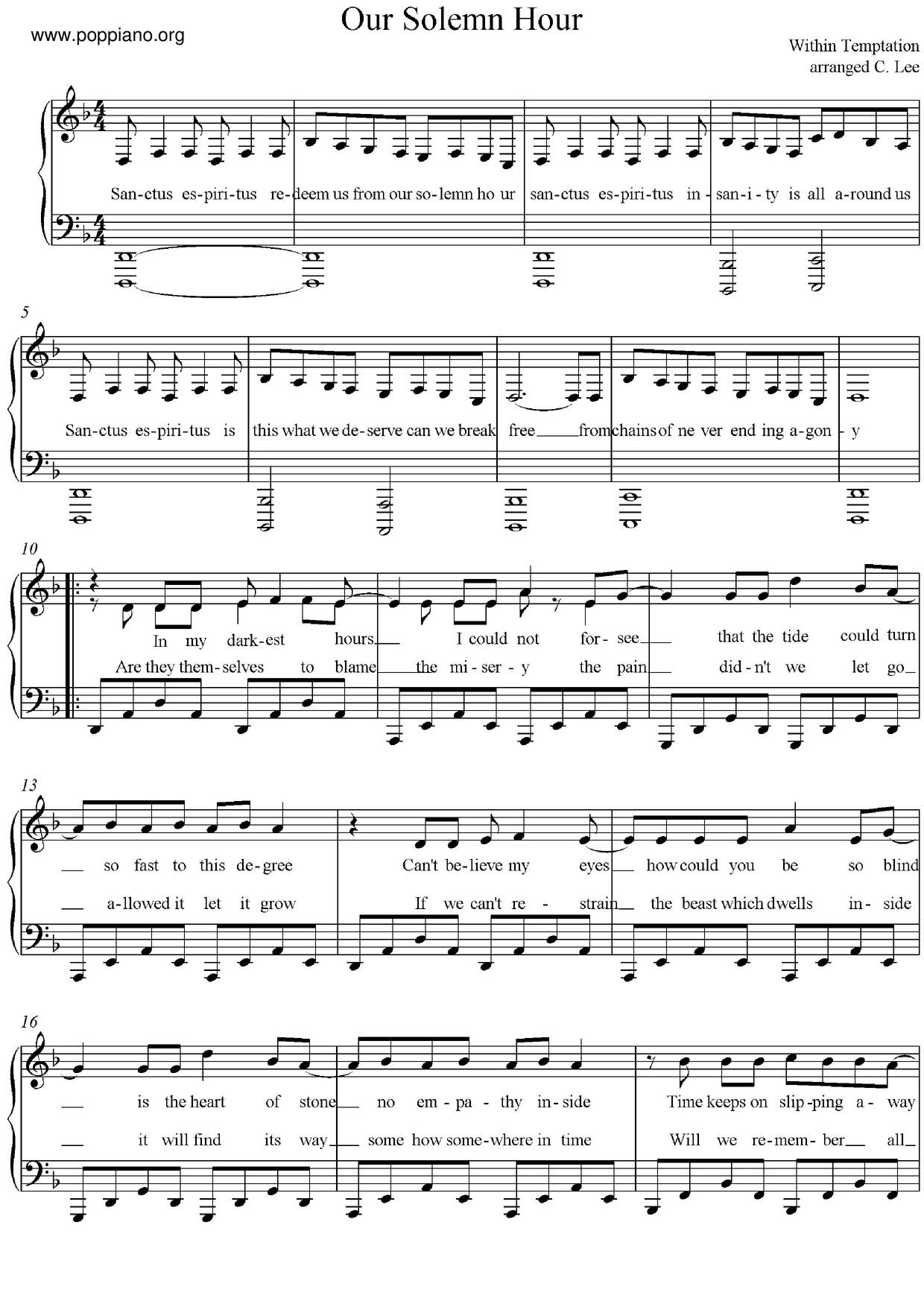 Within Temptation-Our Solemn Hour Sheet Music pdf, - Free Score Download ★