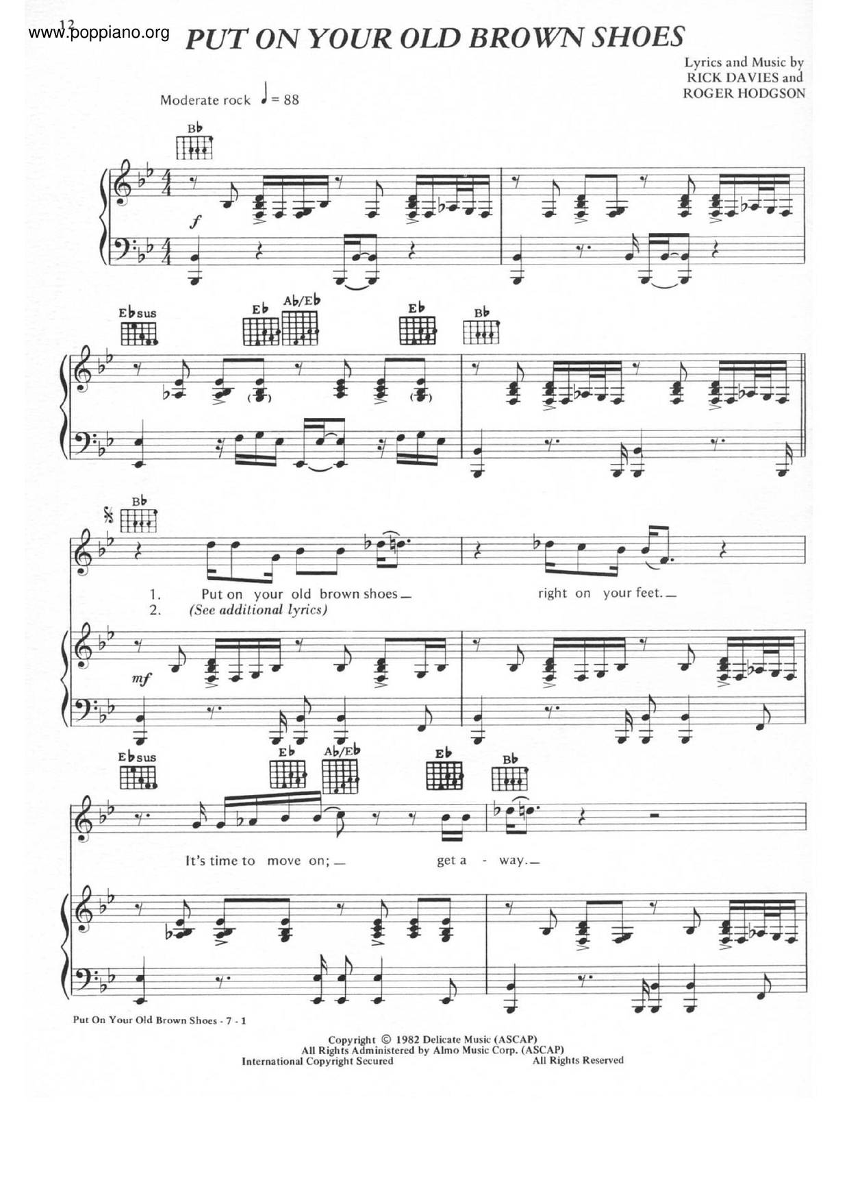 ☆ Supertramp-Put On Your Old Brown Shoes Sheet Music pdf, - Free Score  Download ☆