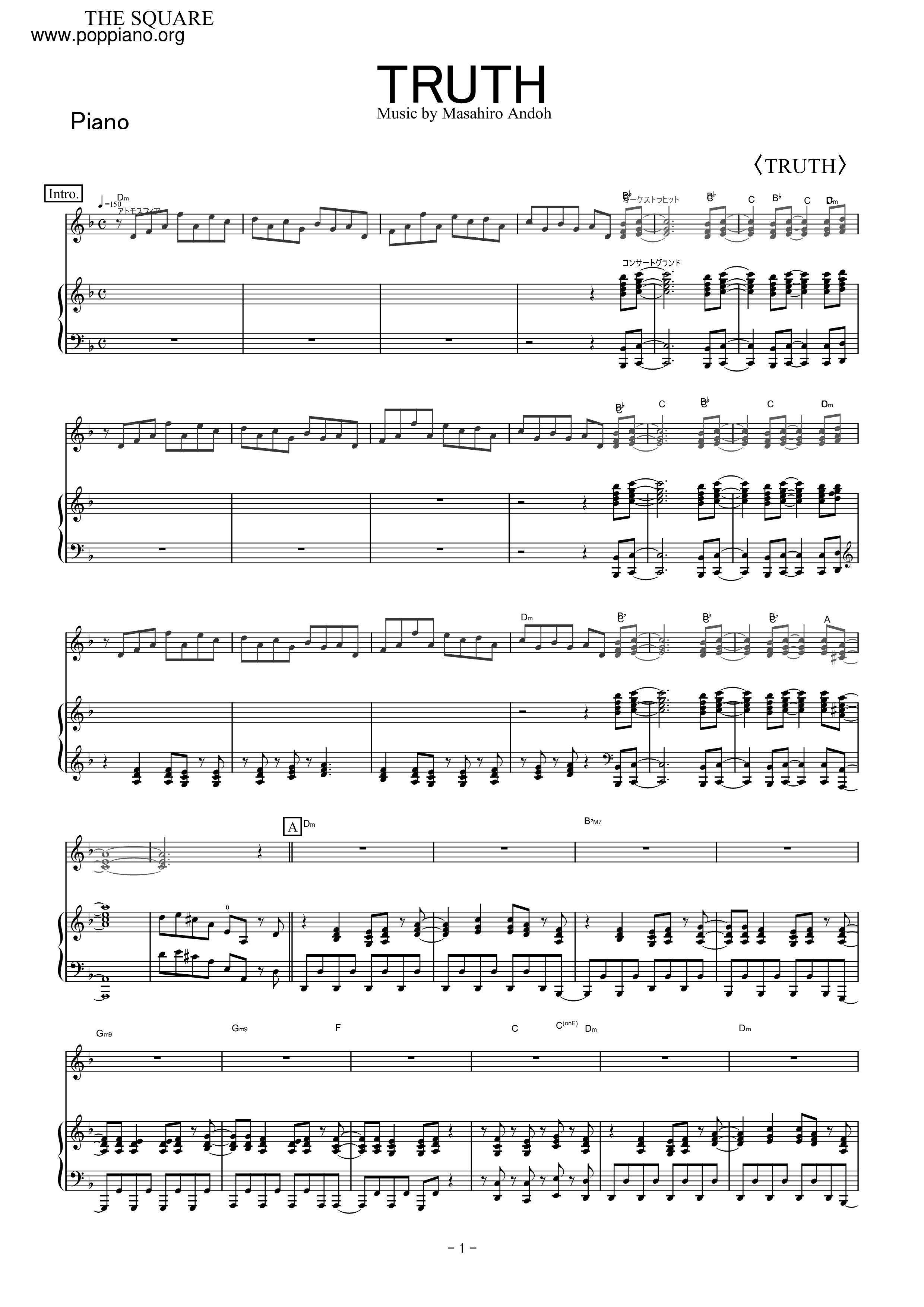 ☆ T-Square-Truth Sheet Music pdf, (ティー・スクェア) - Free Score