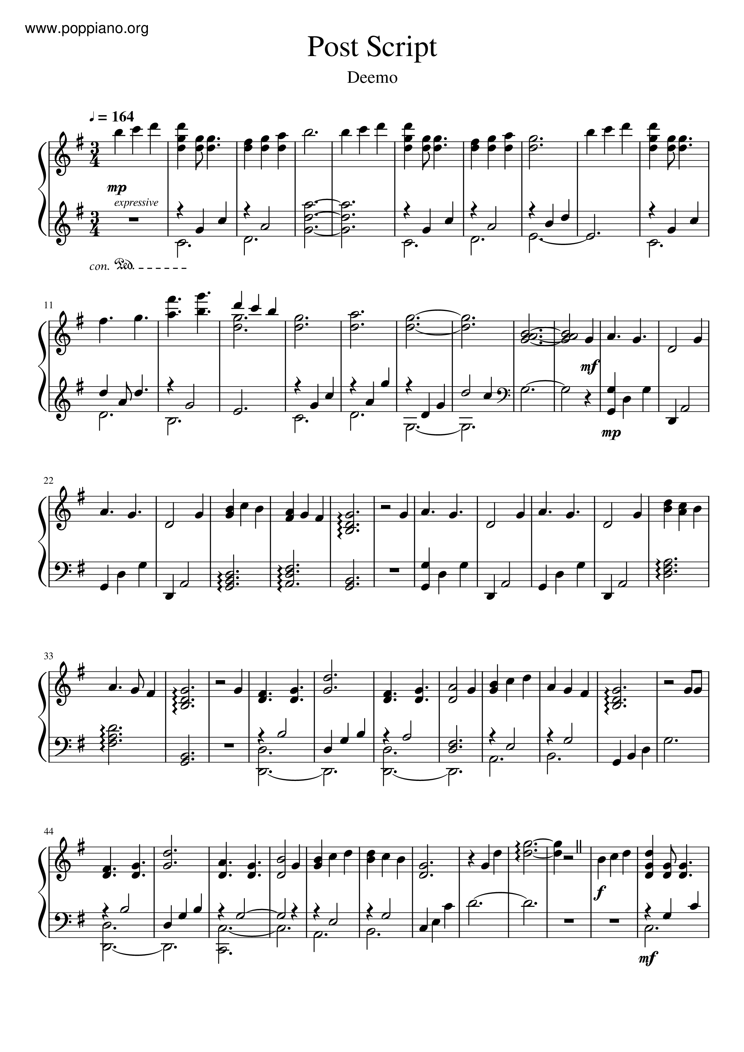 ☆ The Hoshizora Project-Deemo - Post-script Sheet Music pdf