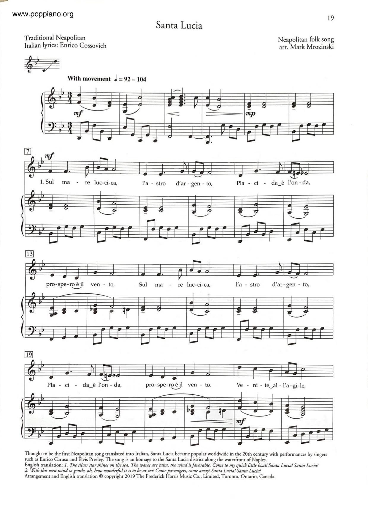 Andrea Bocceli-Santa Lucia Sheet Music Pdf, - Free Score Download ★