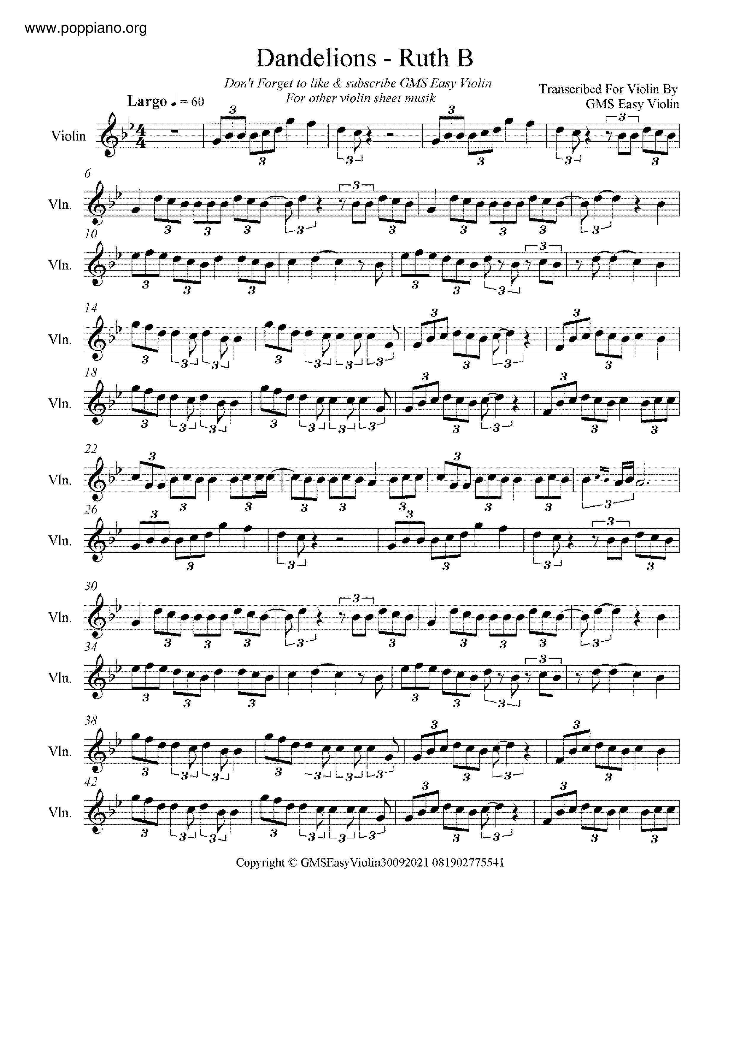 Ruth B Dandelions Violin Score Pdf Free Score Download ★ 