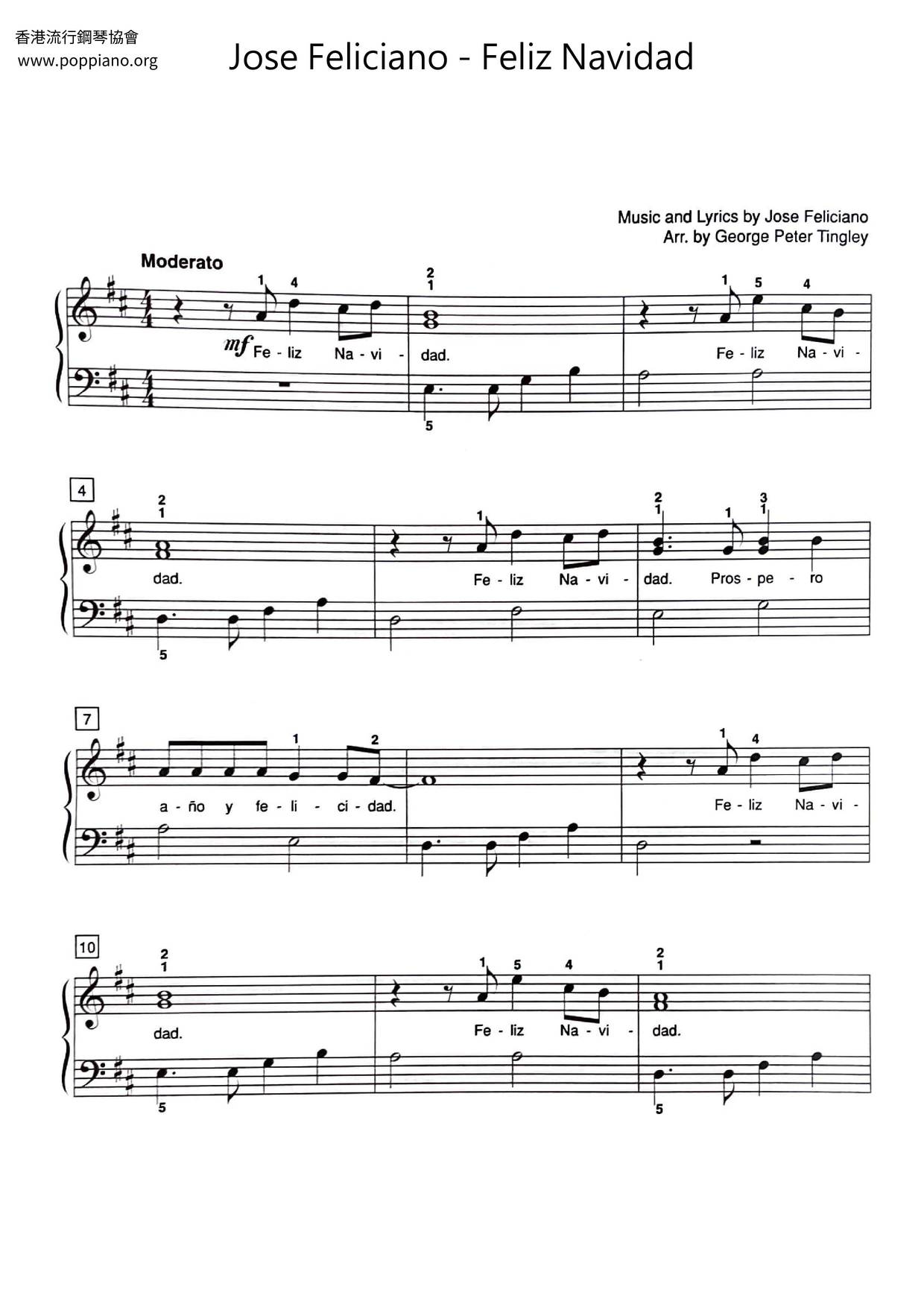 Jose Feliciano-Feliz Navidad Sheet Music Pdf, - Free Score Download ★