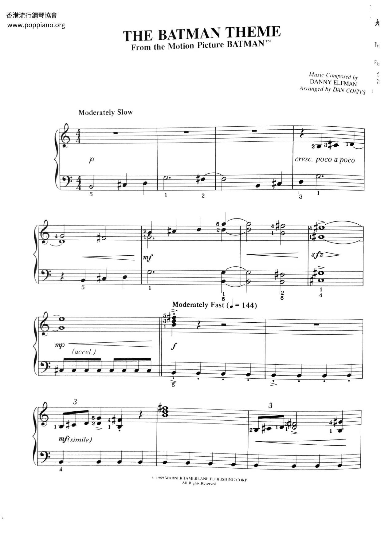 ☆ Danny Elfman-The Batman Theme Sheet Music pdf, - Free Score Download ☆