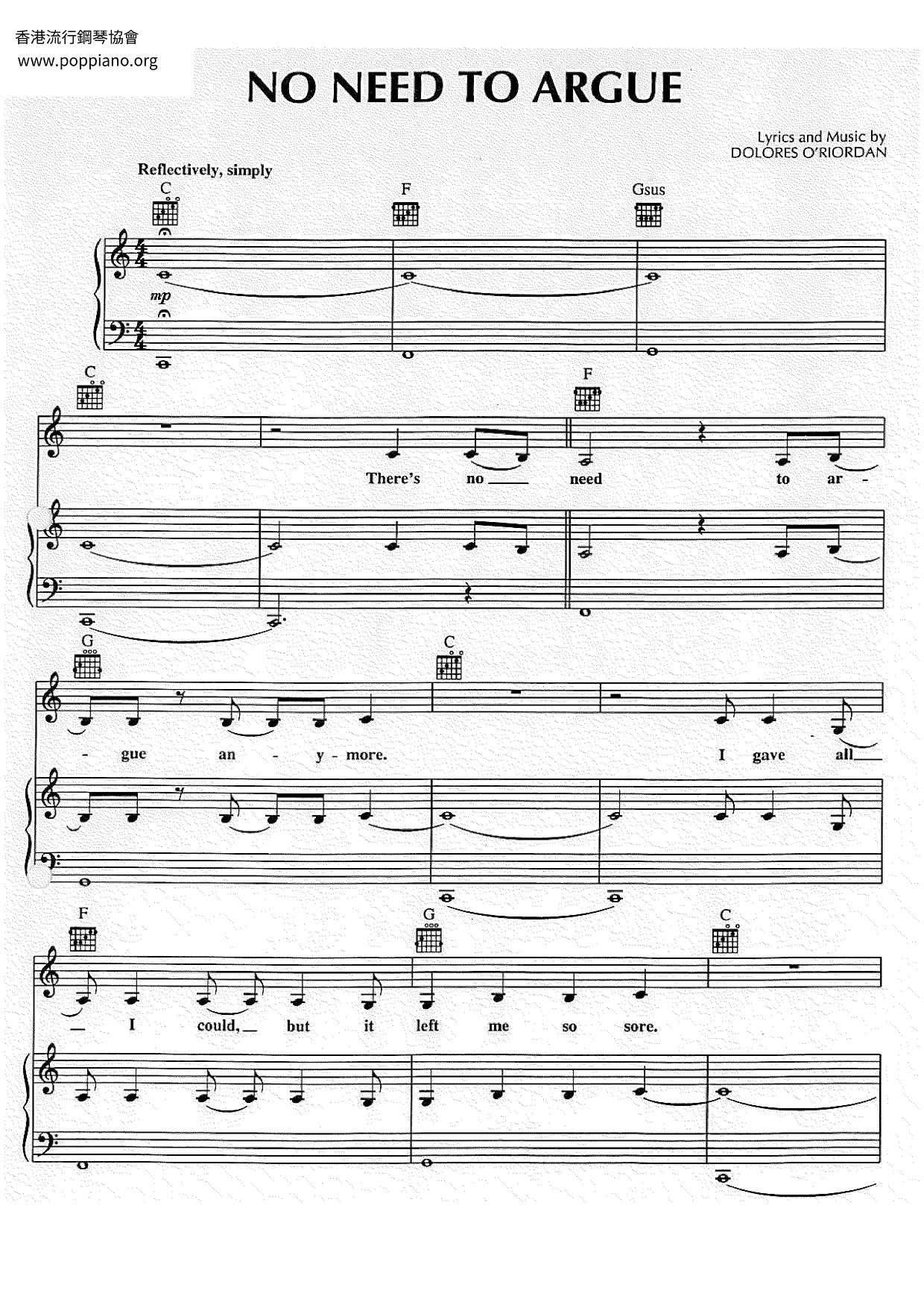 the-cranberries-no-need-to-argue-sheet-music-pdf-free-score-download