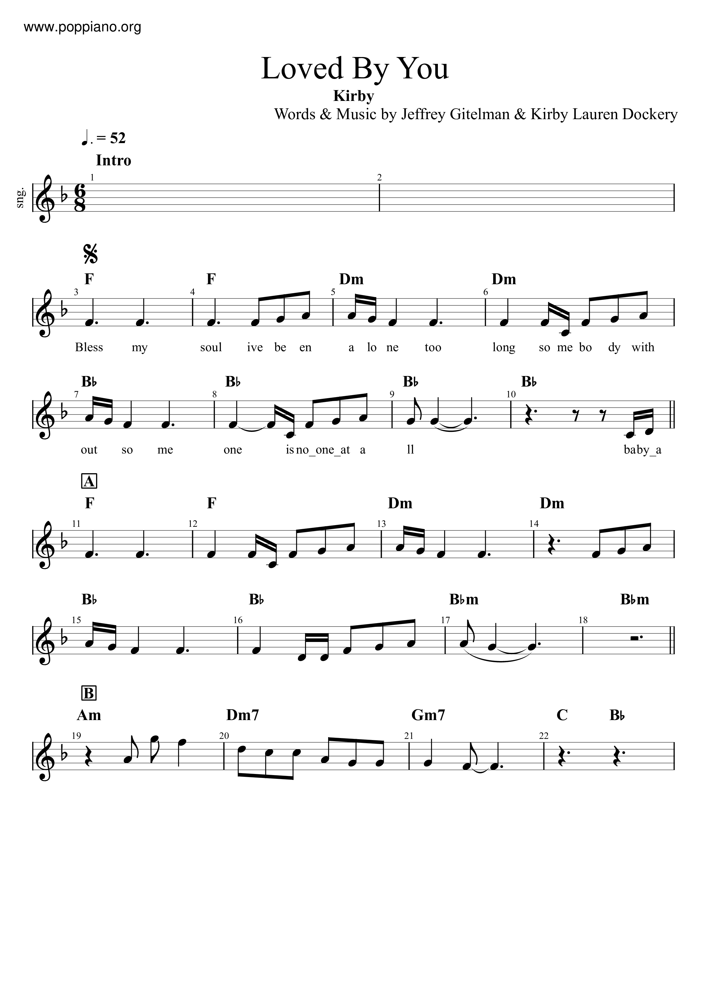 ☆ Kirby-Loved By You Sheet Music pdf, - Free Score Download ☆
