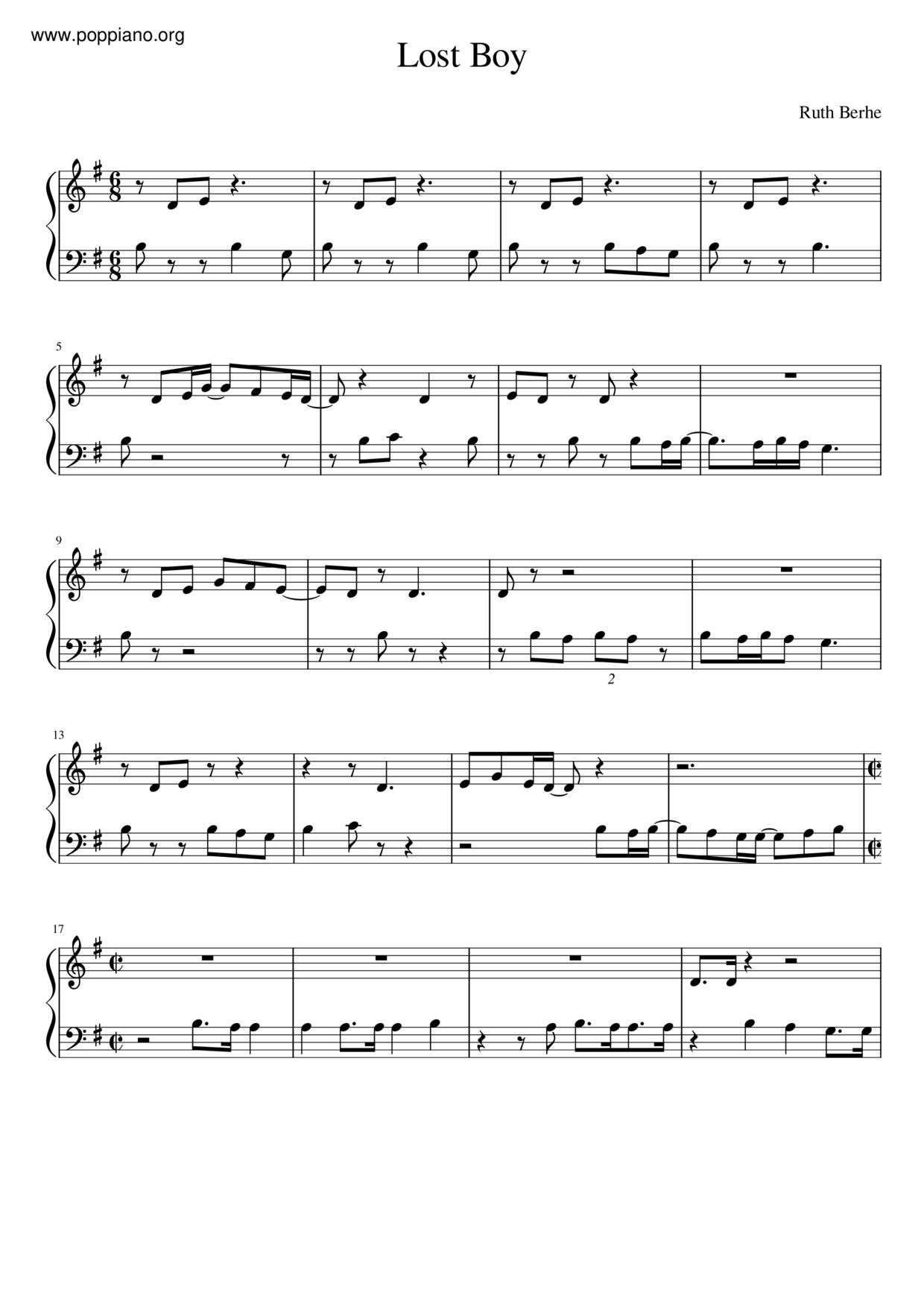 Ruth B Lost Boy Sheet Music Pdf Free Score Download ★ 4074