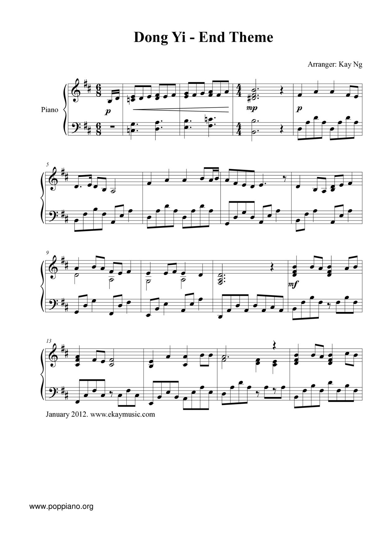 Tv Song Tongyi Film Ending Song Sheet Music Pdf Free Score Download