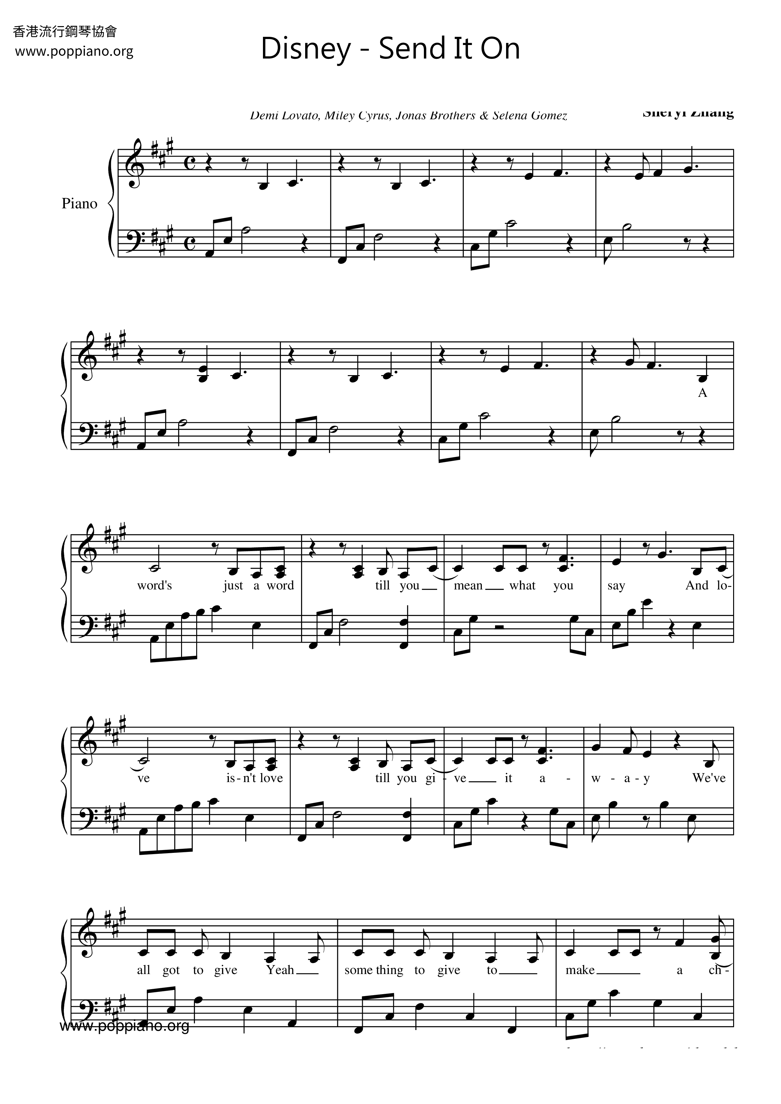 Disney Send It On 琴谱 五线谱pdf ディズニー 香港流行钢琴协会琴谱下载