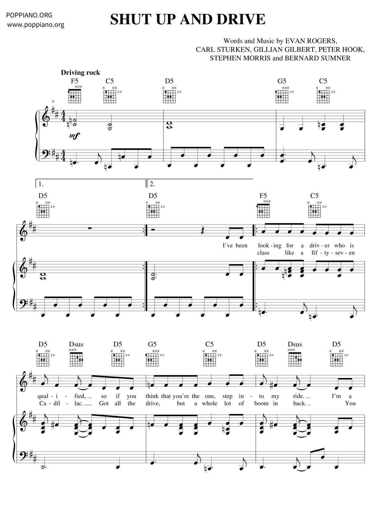 Shut Up And Drive琴譜