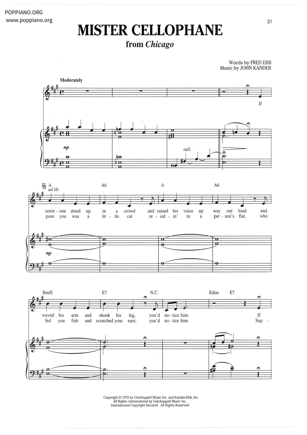 Mister Cellophane琴譜