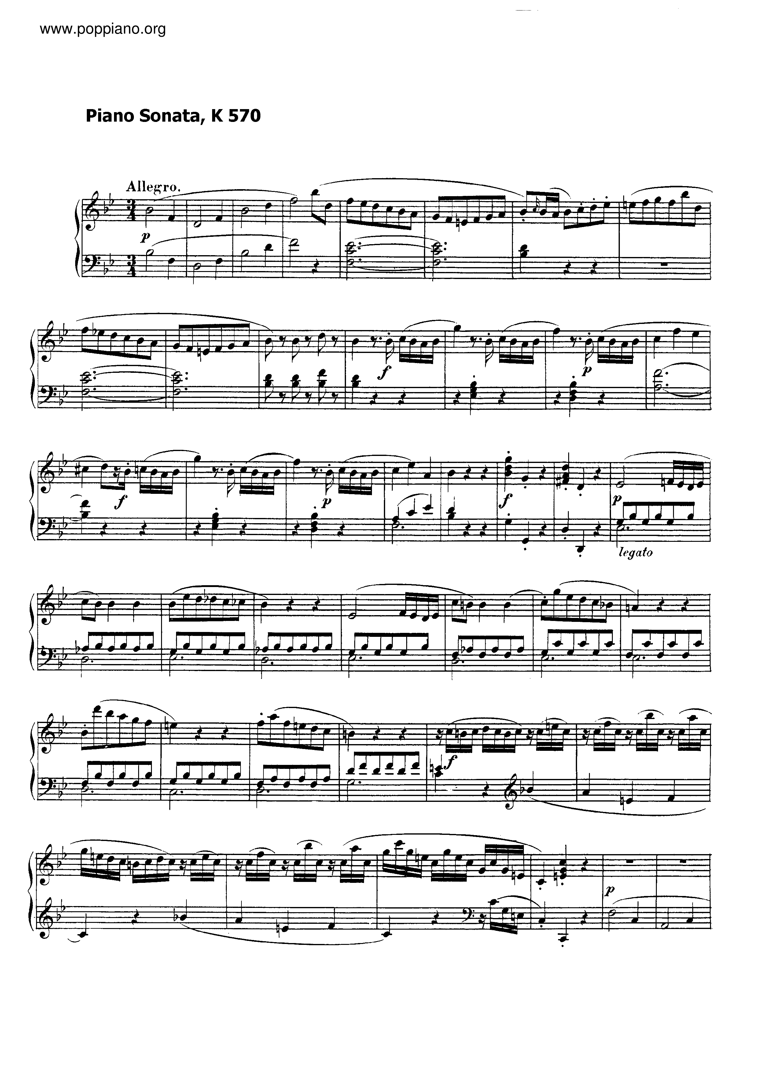 Mozart-Piano Sonata In B Flat Major, K. 570 Sheet Music Pdf, - Free ...