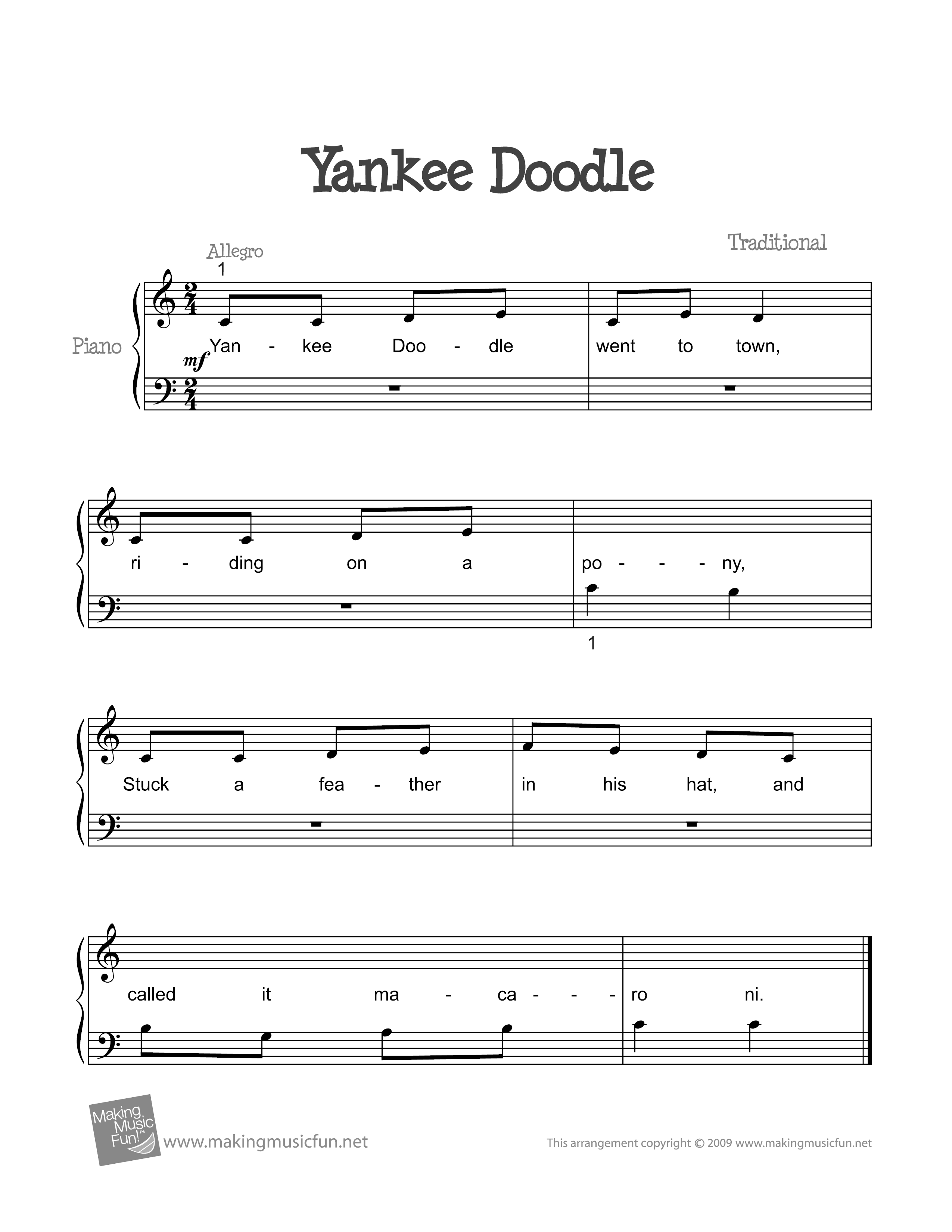 [10000ダウンロード済み√] printable yankee doodle piano sheet music 443507