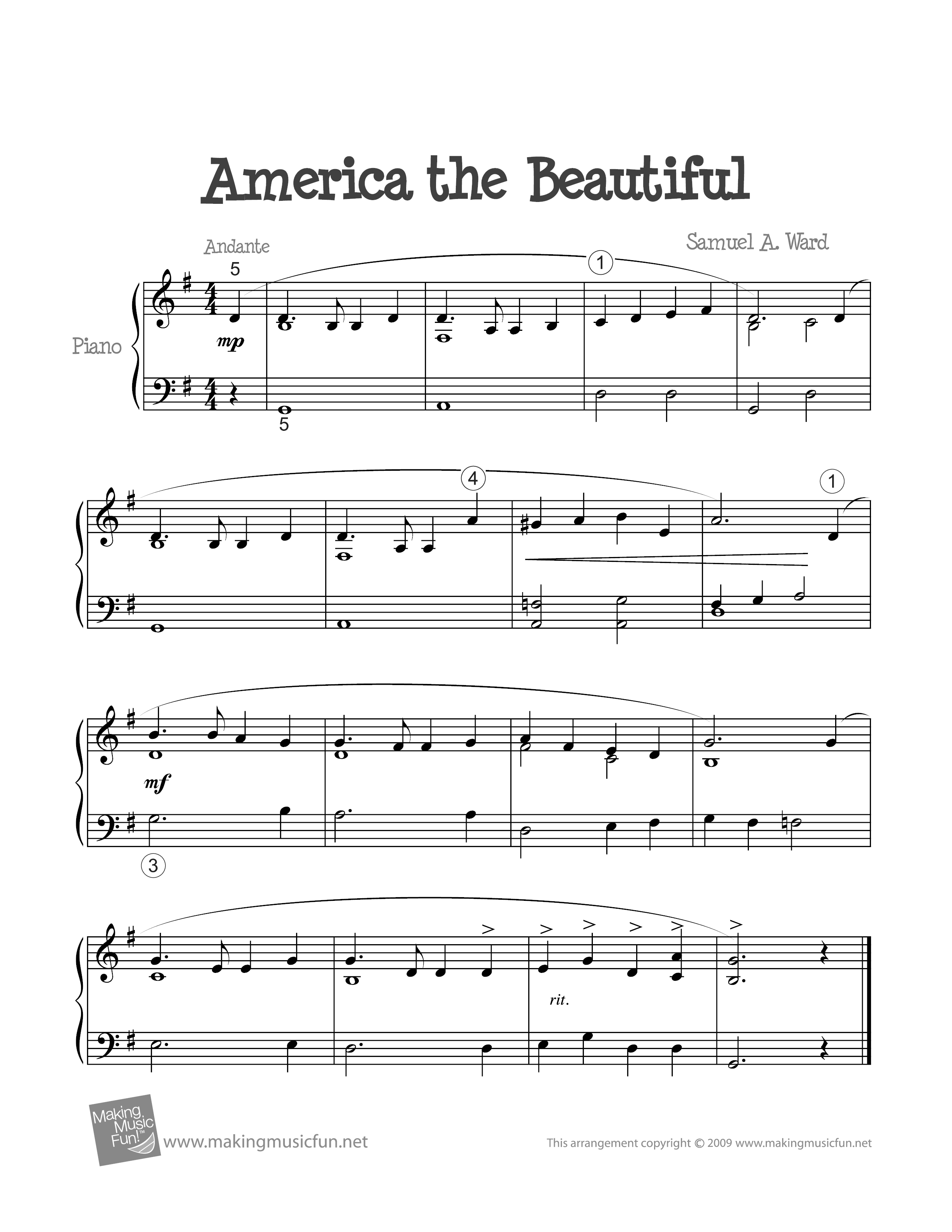 Samuel Augustus Ward-America The Beautiful Sheet Music Pdf, - Free ...