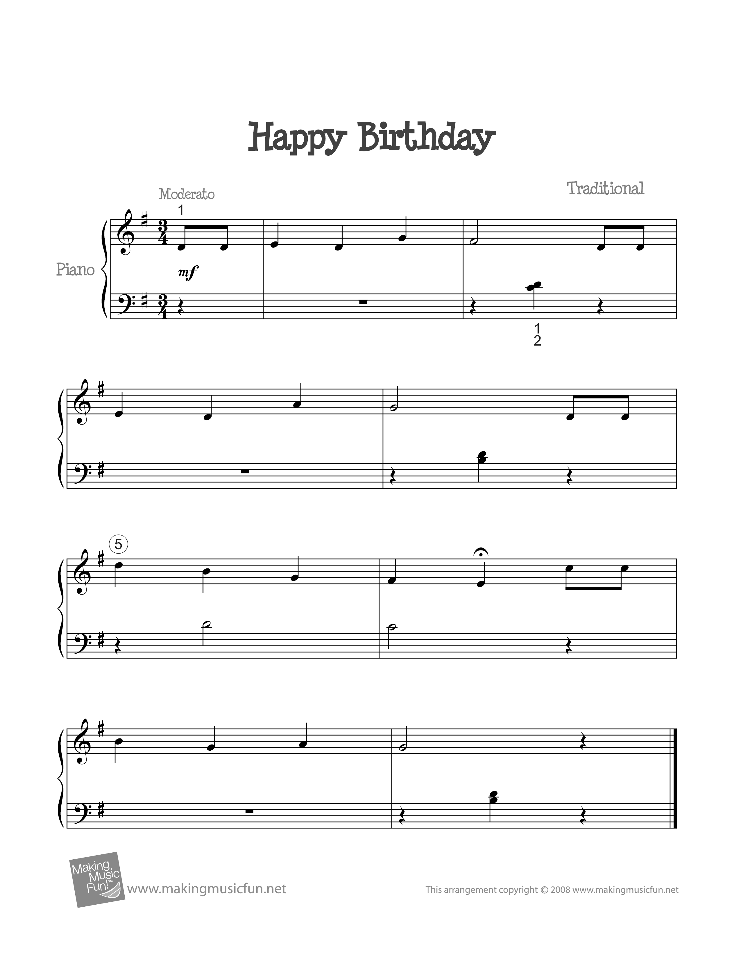 Happy Birthday Easy Piano By Digital Sheet Music For Download Images