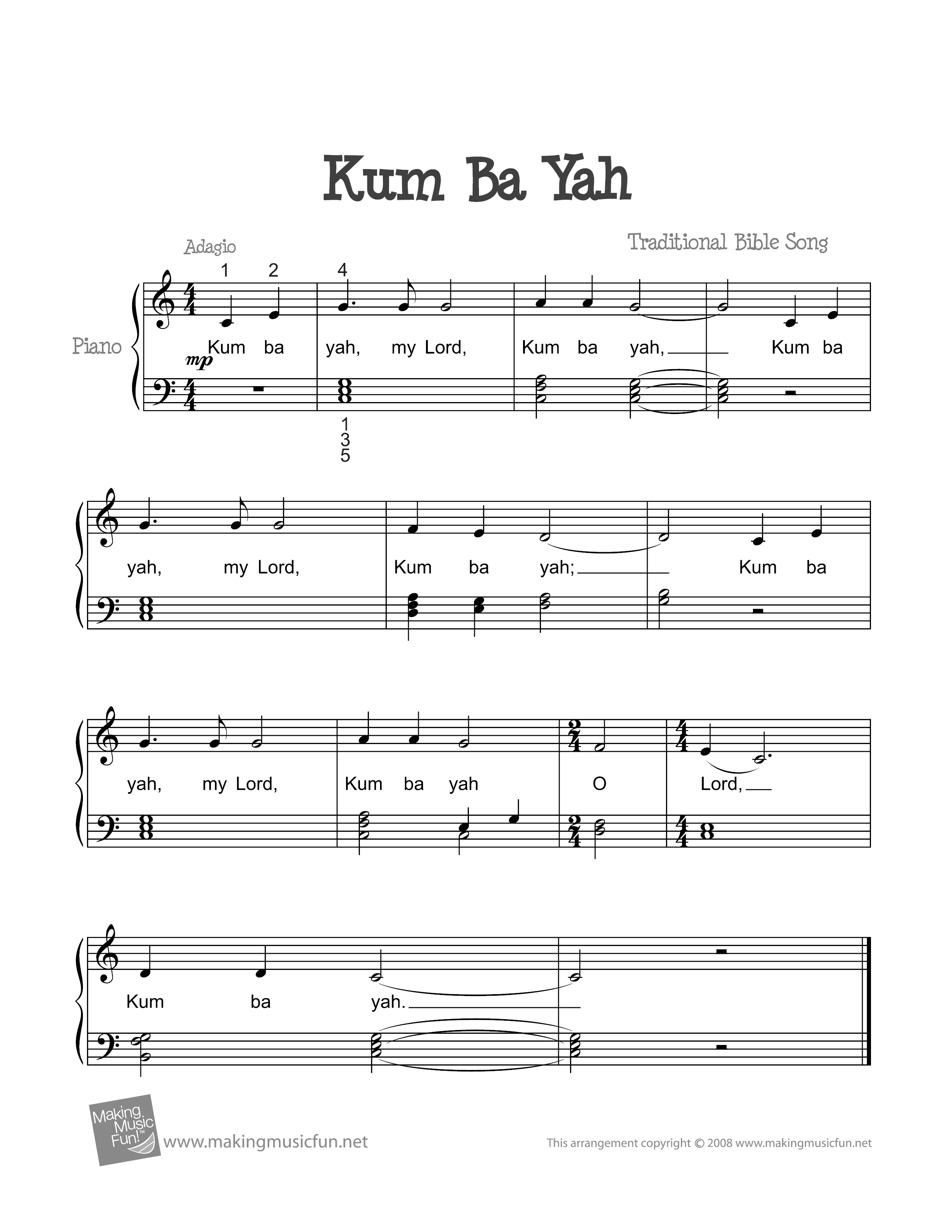 Hymn Kum Ba Yah Sheet Music Pdf Free Score Download 