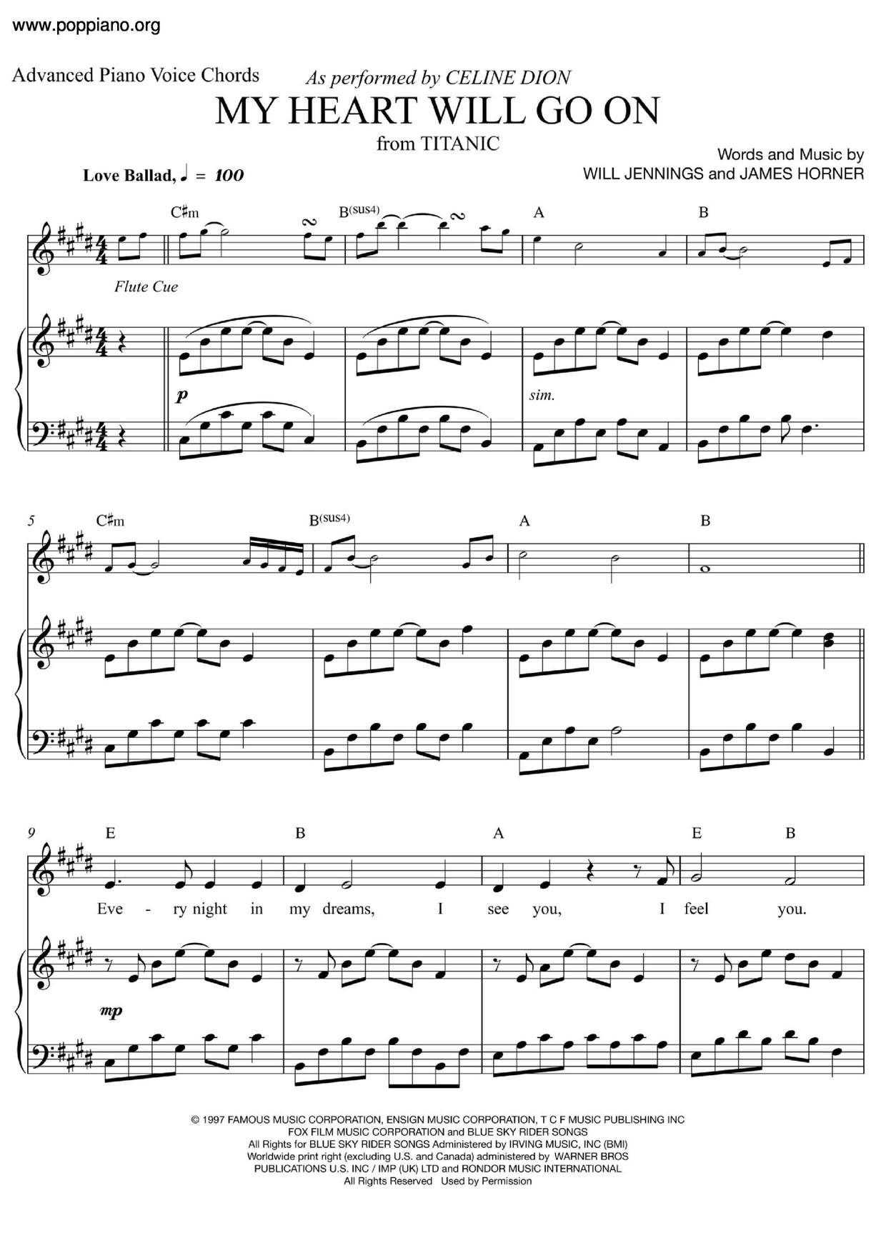 Celine Dion My Heart Will Go On Sheet Music Pdf マイハート ウィル ゴー オン 楽譜 Free Score Download