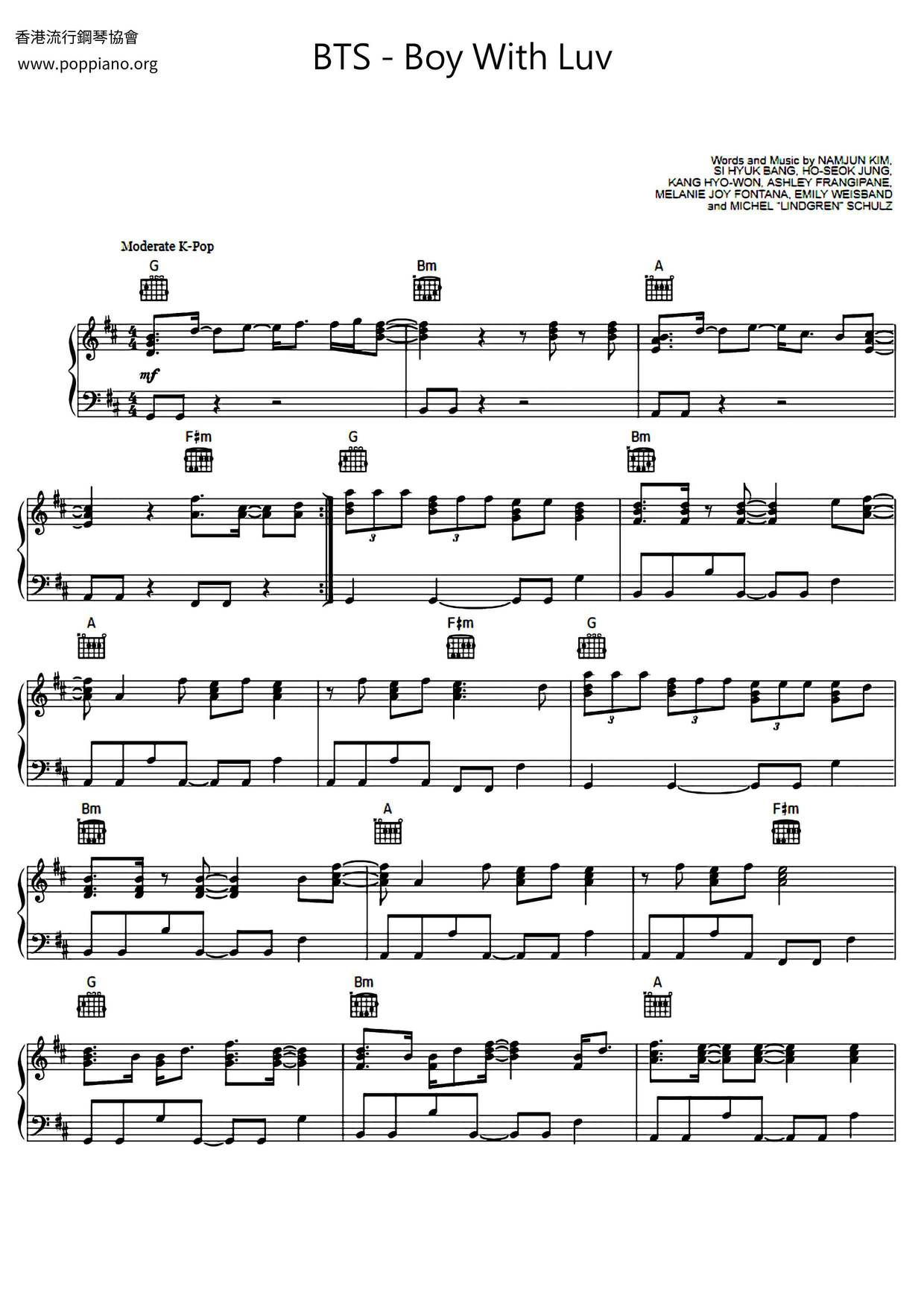 Bts Boy With Luv Sheet Music Pdf Free Score Download