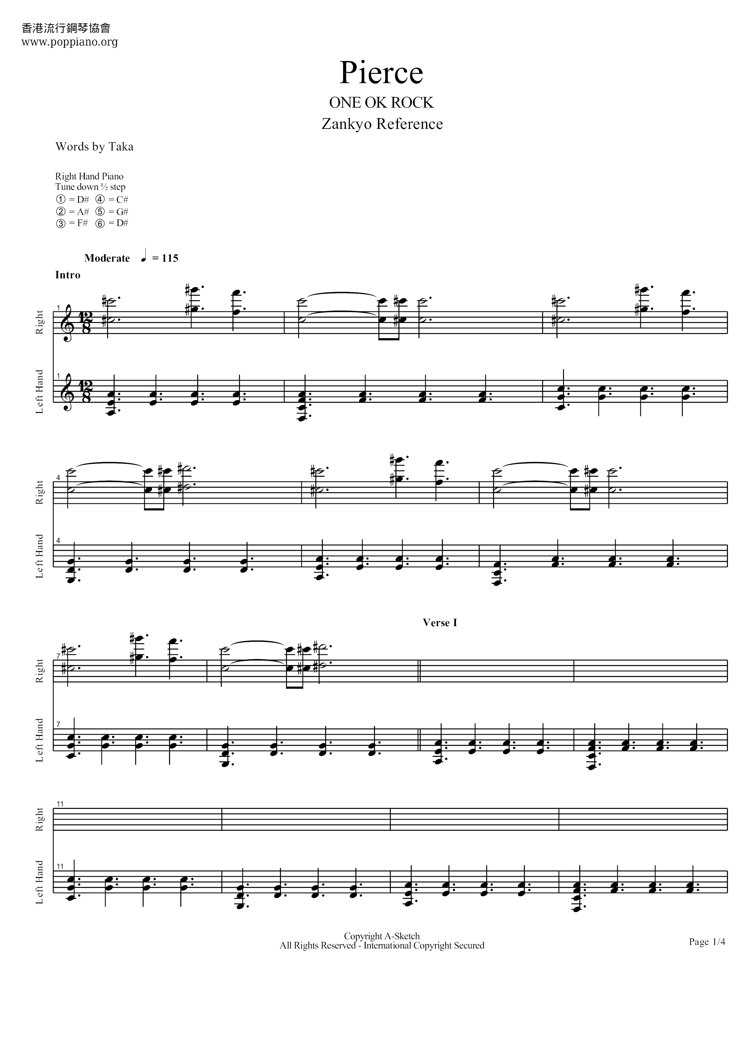 One Ok Rock Pierce Sheet Music Pdf ワンオクロック Free Score Download