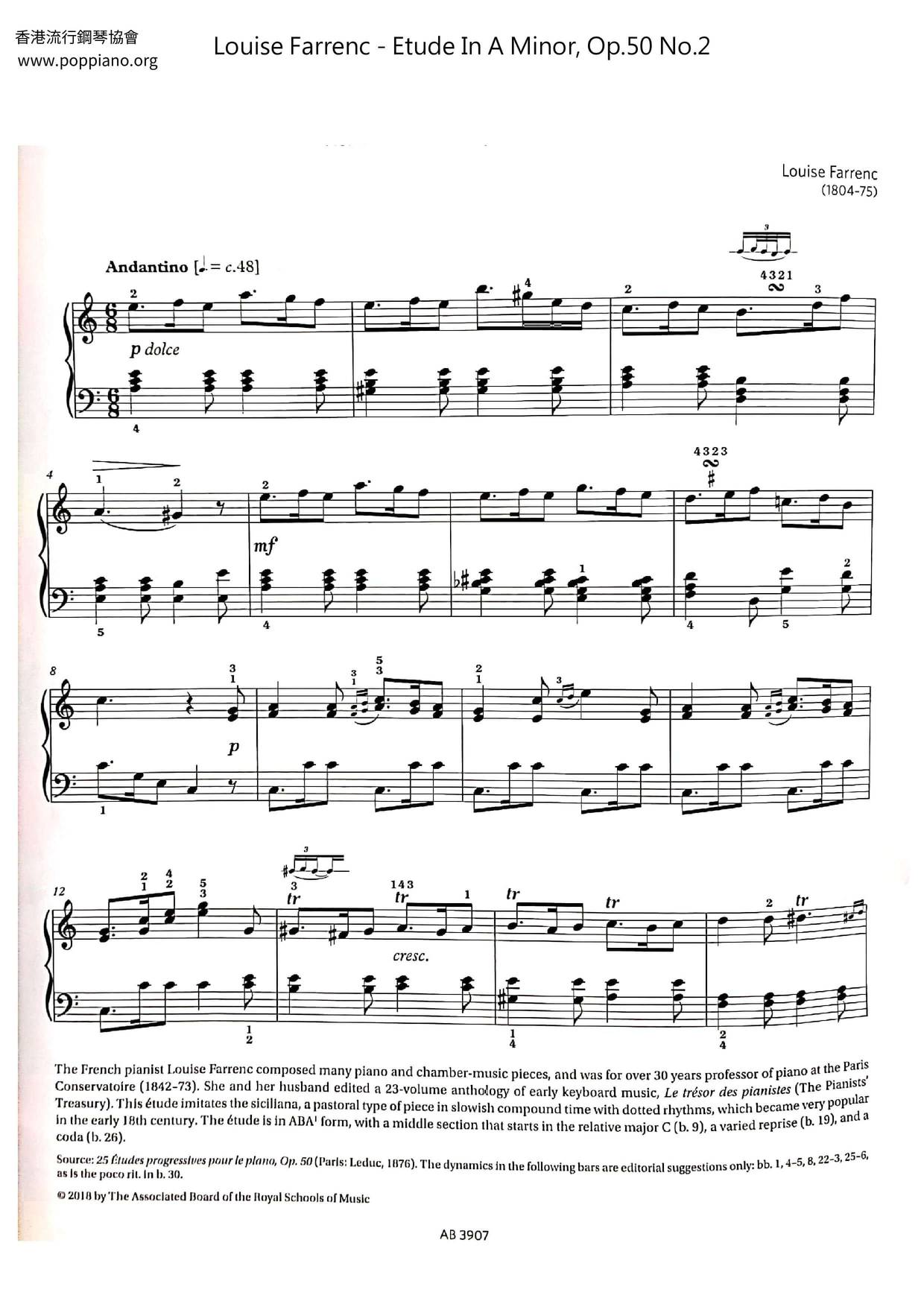 Louise Farrenc Etude In A Minor Op 50 No 2 Sheet Music Pdf Free Score Download