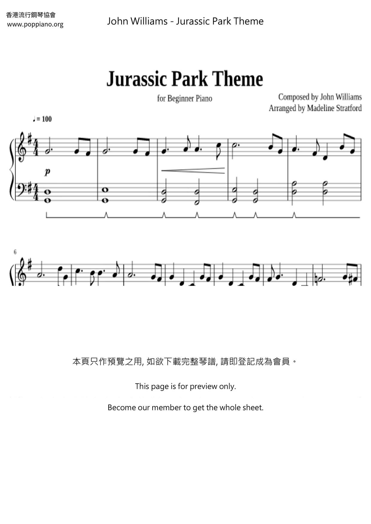 Michael Sweeney Theme From Jurassic Park Piano Sheet Music Notes