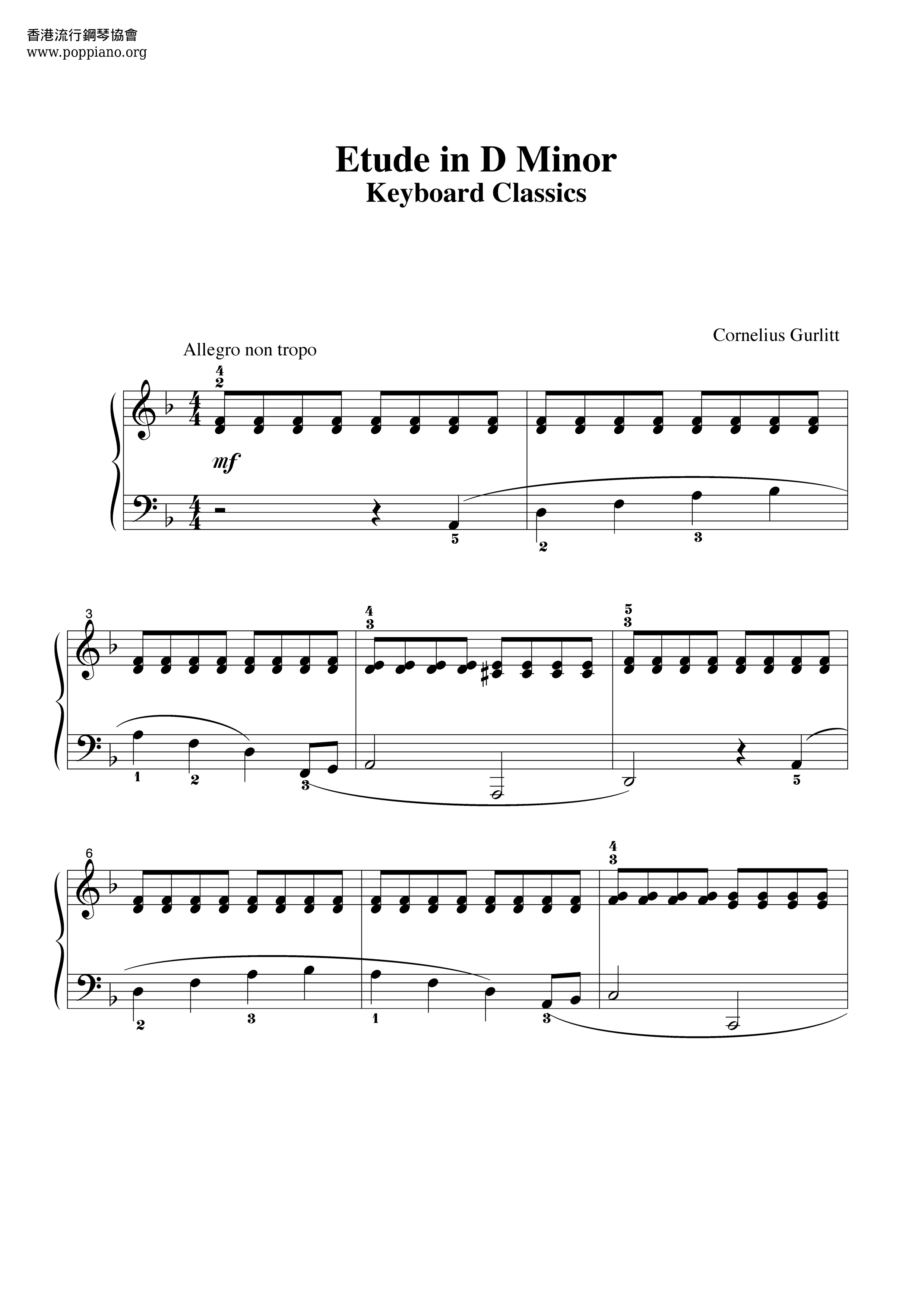 Cornelius Gurlitt Etude In D Minor Sheet Music Pdf Free Score Download