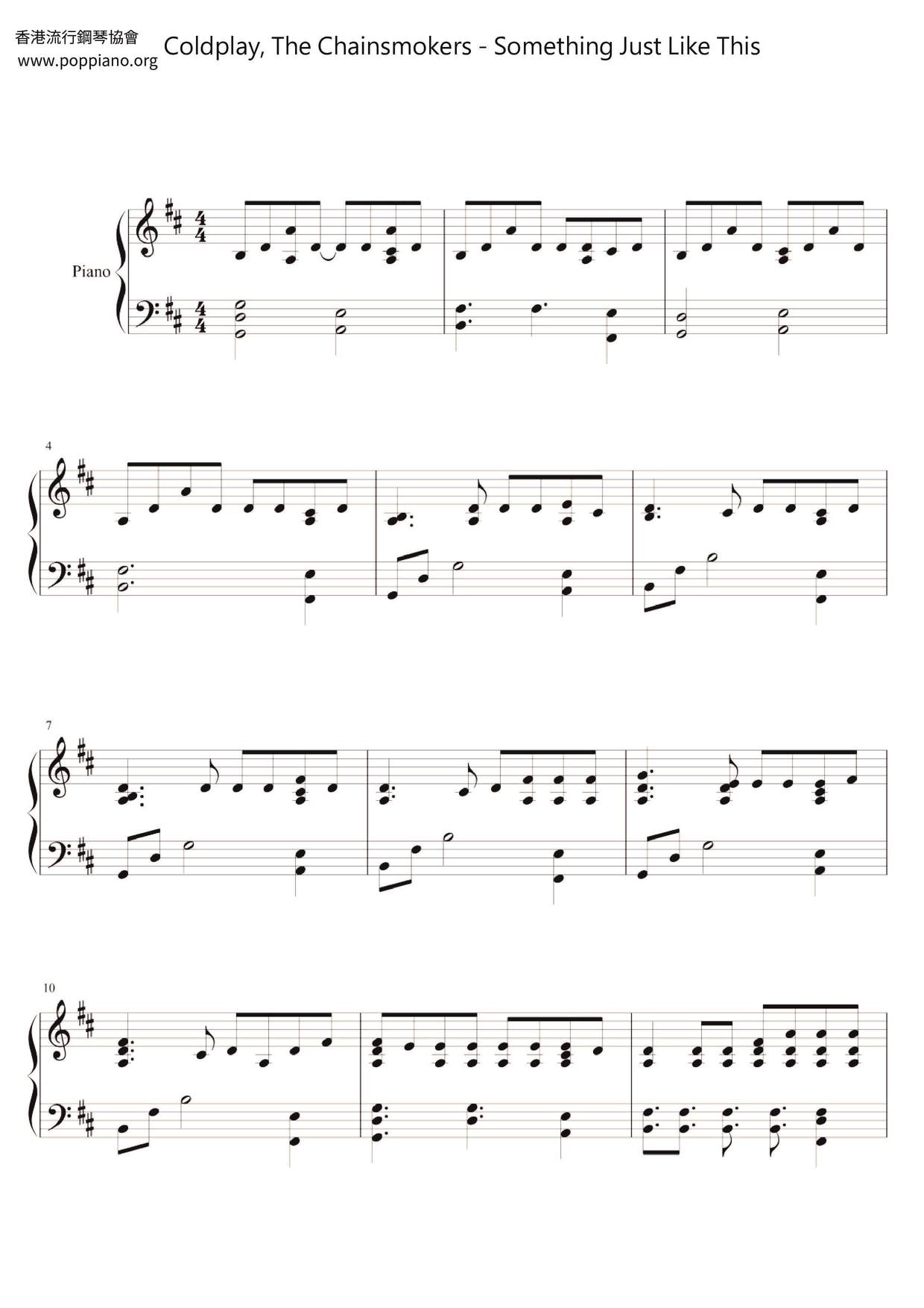 Coldplay The Chainsmokers Something Just Like This Sheet Music Pdf Free Score Download