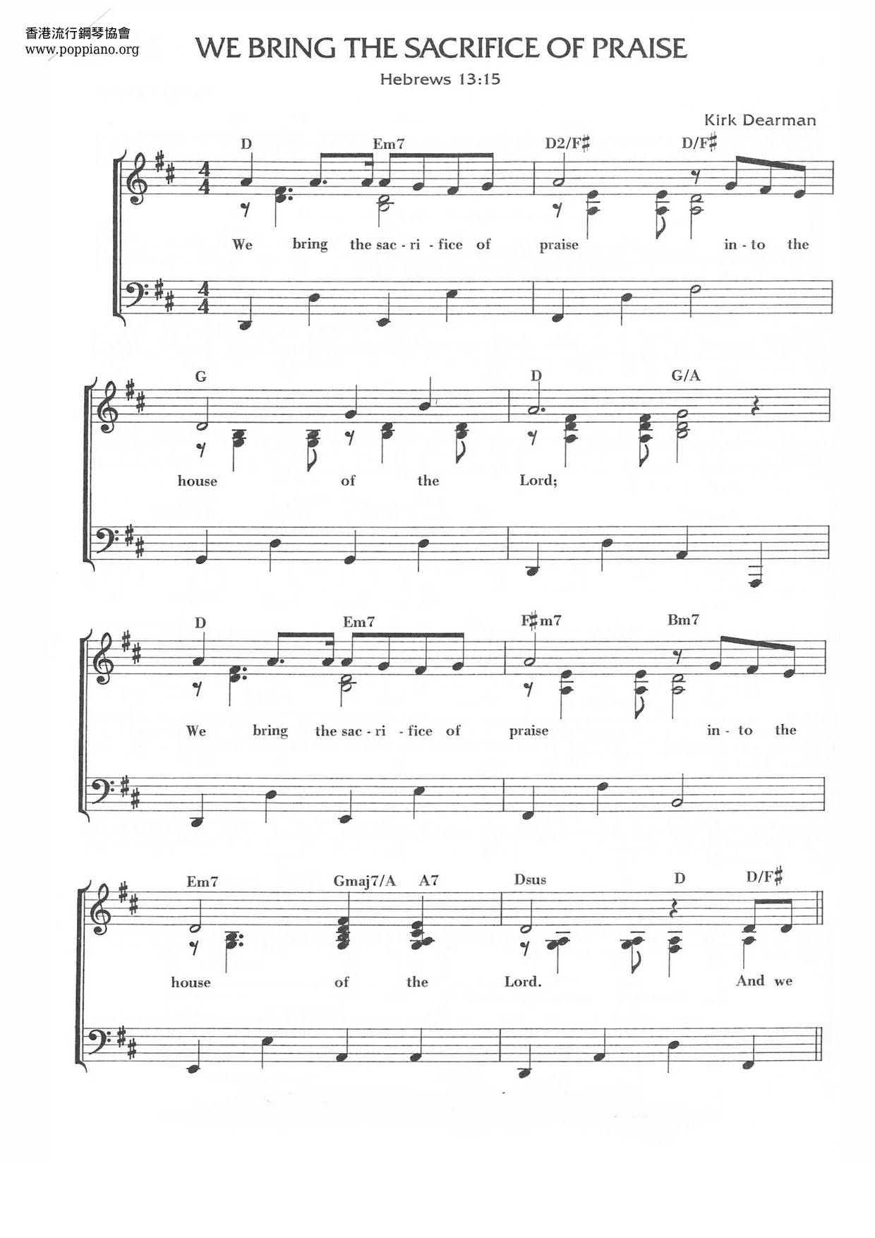 hymnWe Bring The Sacrifice Of Praise Sheet Music pdf, Free Score