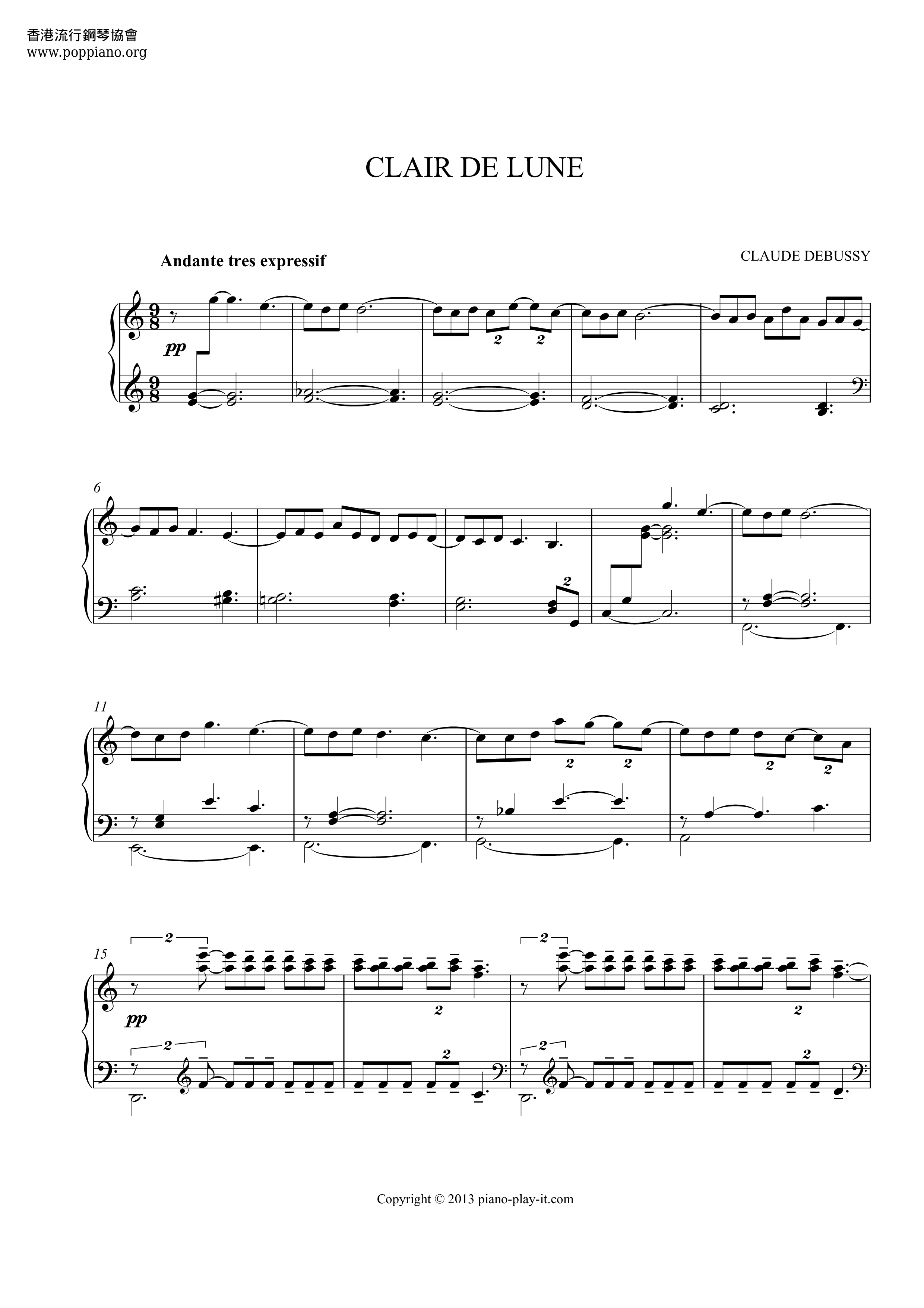 Debussy Au Clair De La Lune Sheet Music Pdf Free Score Download