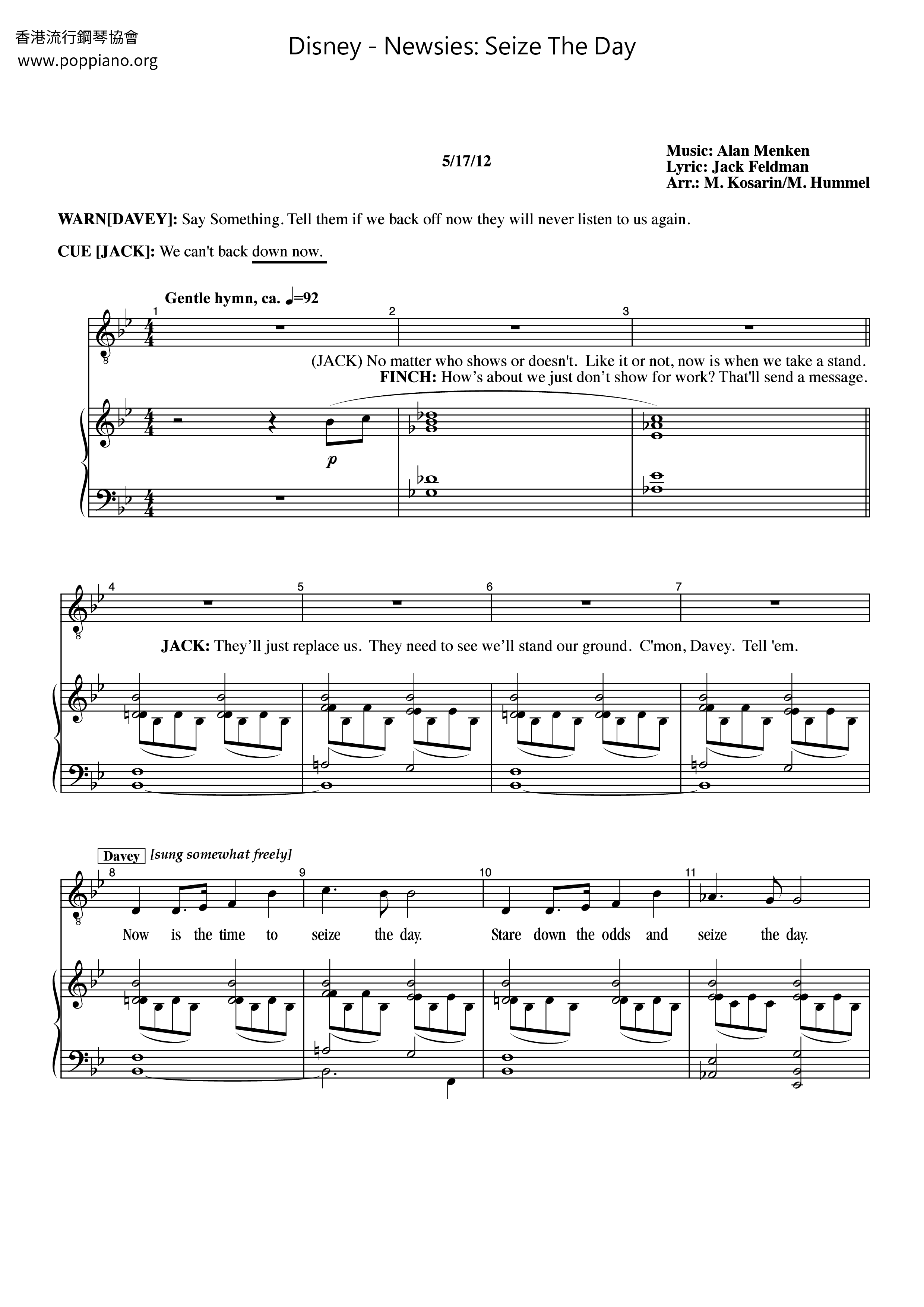 Disney Newsies Seize The Day Sheet Music Pdf ディズニー Free Score Download