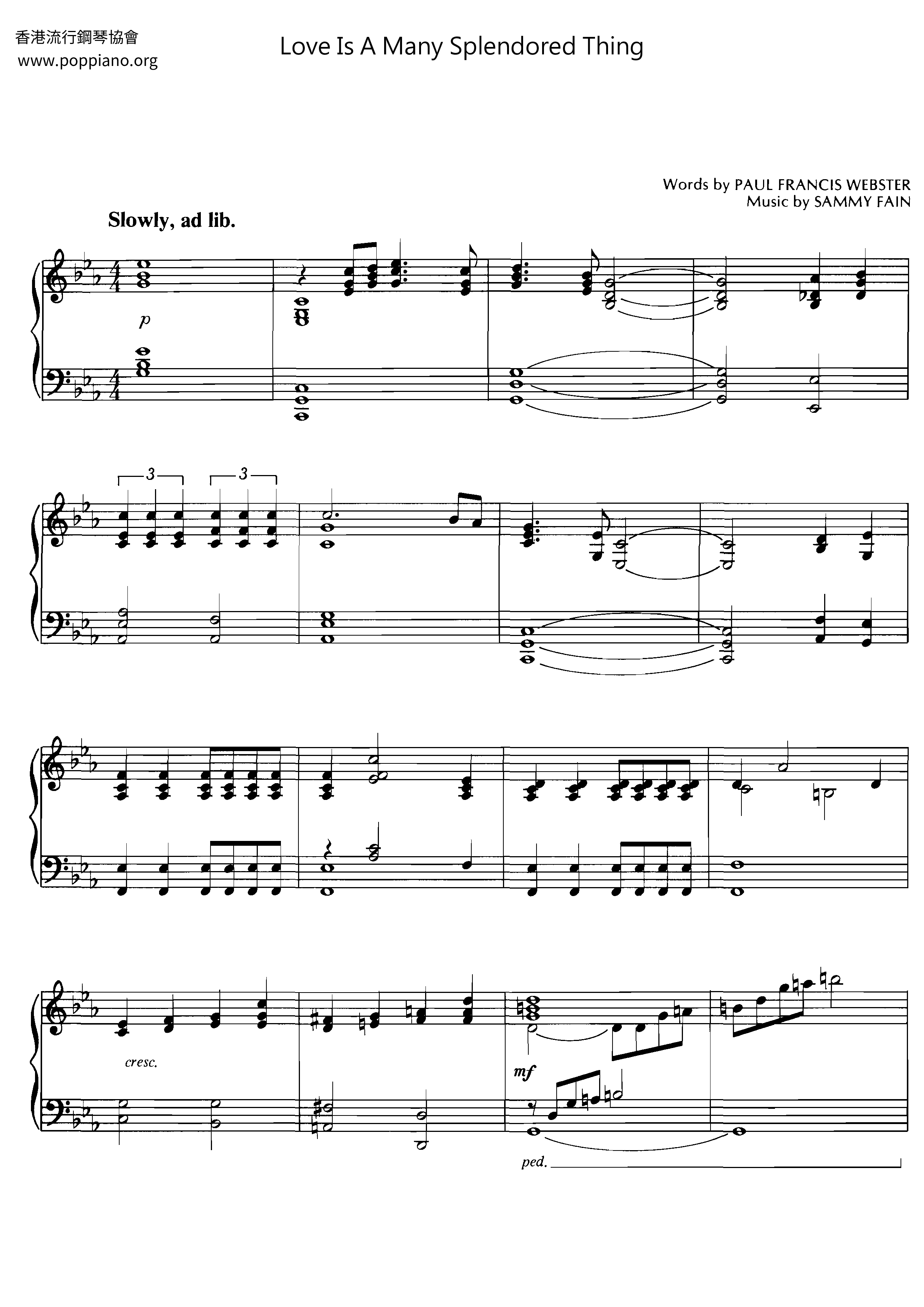 Richard Clayderman Love Is A Many Splendored Thing Sheet Music Pdf リチャード クレイダーマン Free Score Download