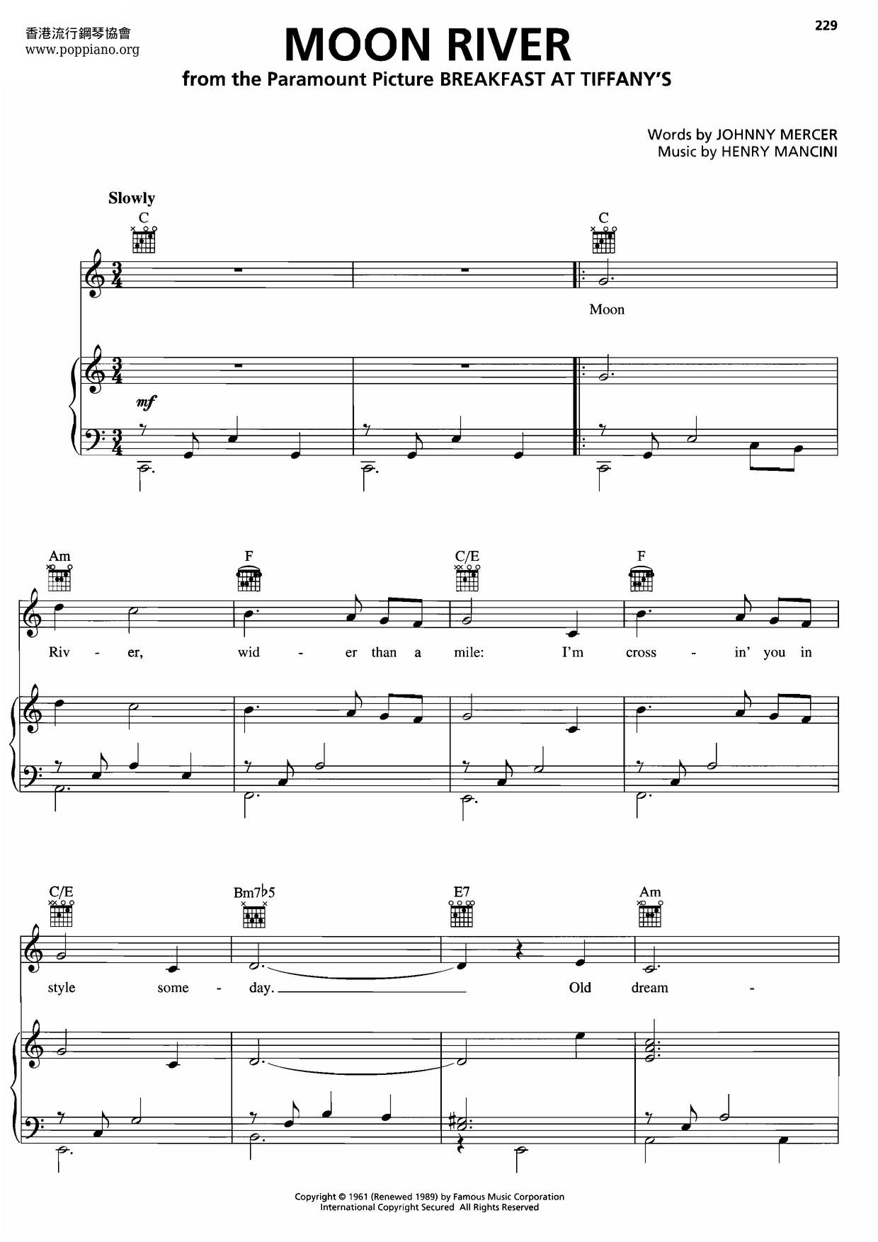 Frank Sinatra Andy Williams Moon River Sheet Music Pdf ムーン リバー 楽譜 Free Score Download