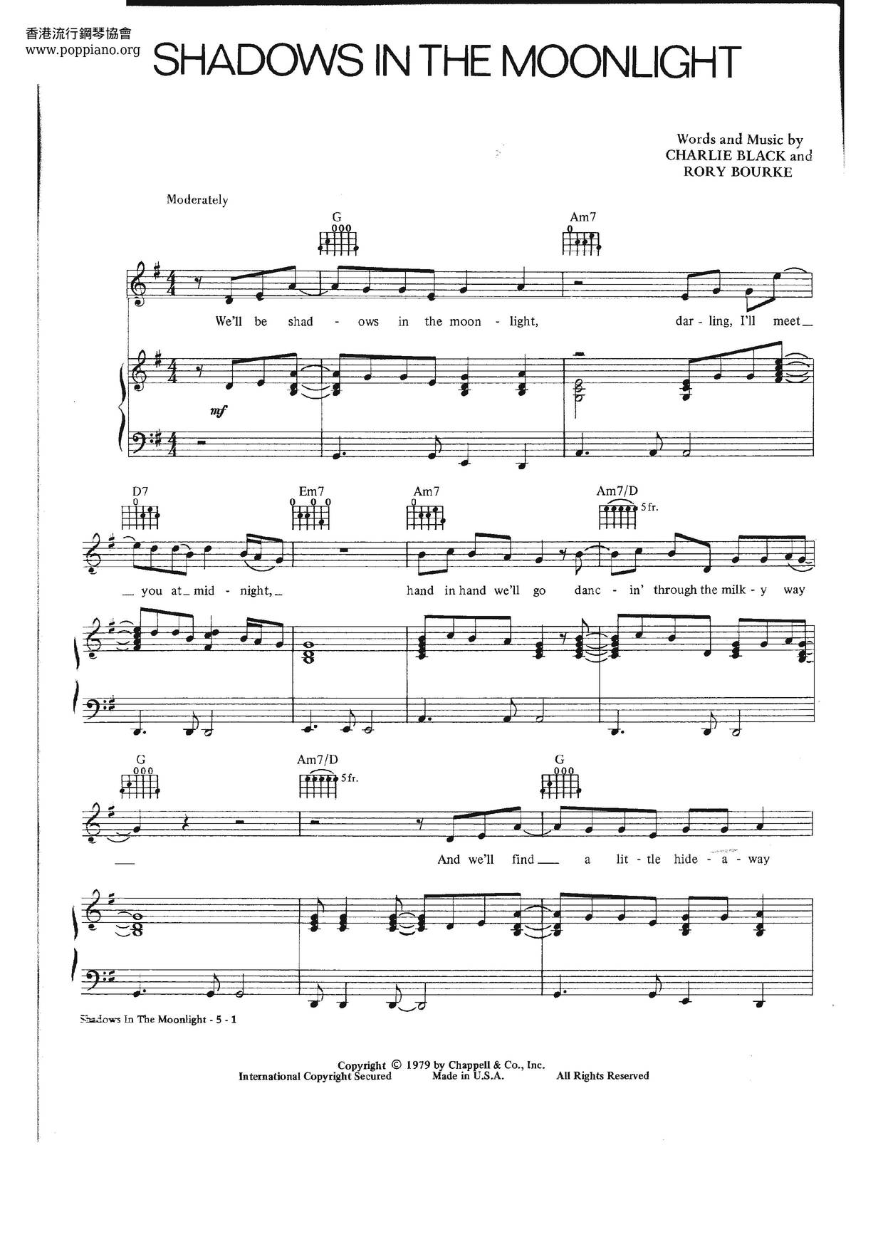 Anne Murray Shadows In The Moonlight Sheet Music Pdf Free Score Download