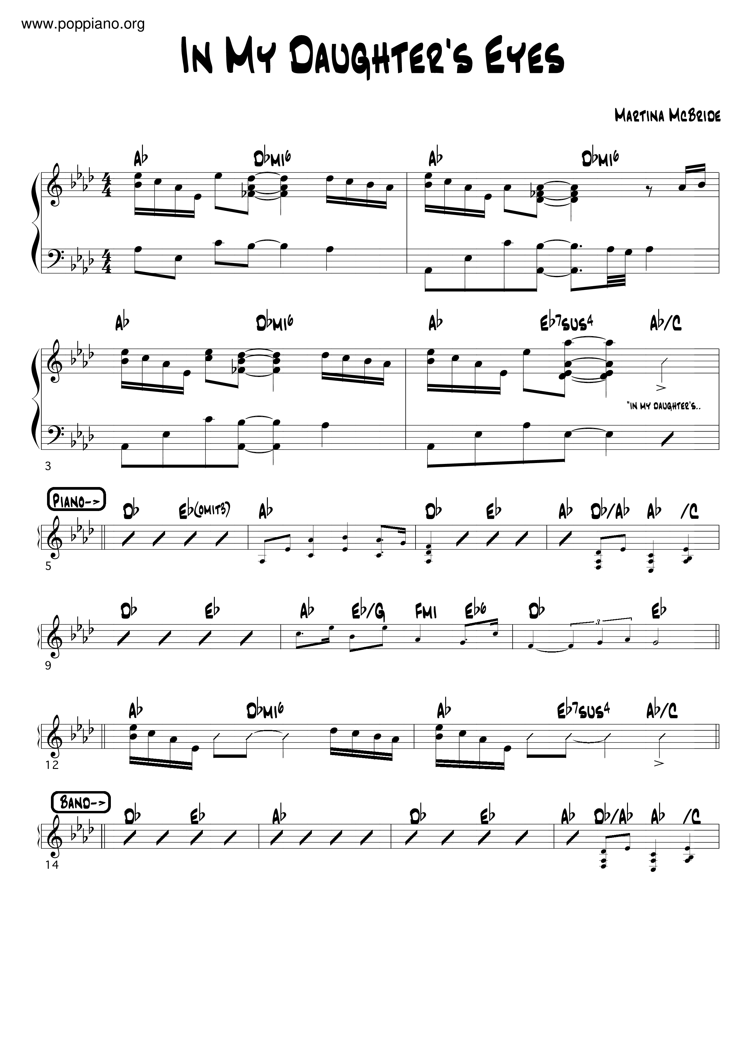 Martina McBride In My Daughter S Eyes Sheet Music Pdf Free Score   34091 