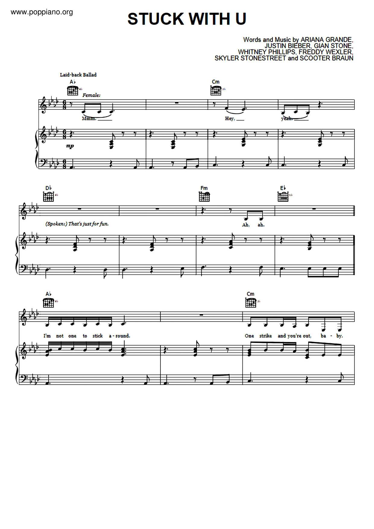 Ariana Grande Justin Bieber Stuck With U Sheet Music Pdf Free Score Download