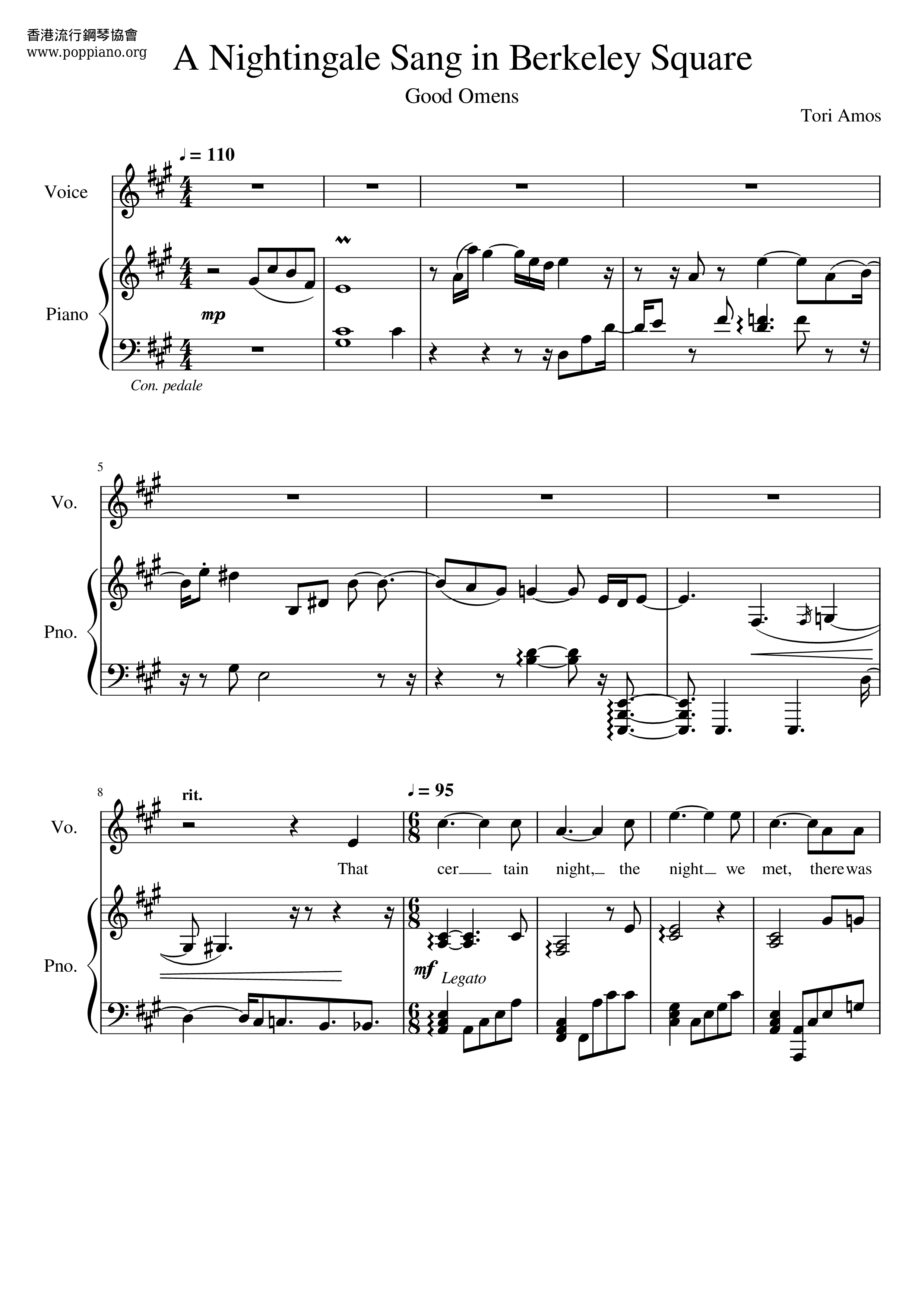 Tori Amos A Nightingale Sang In Berkeley Square Sheet Music Pdf Free Score Download