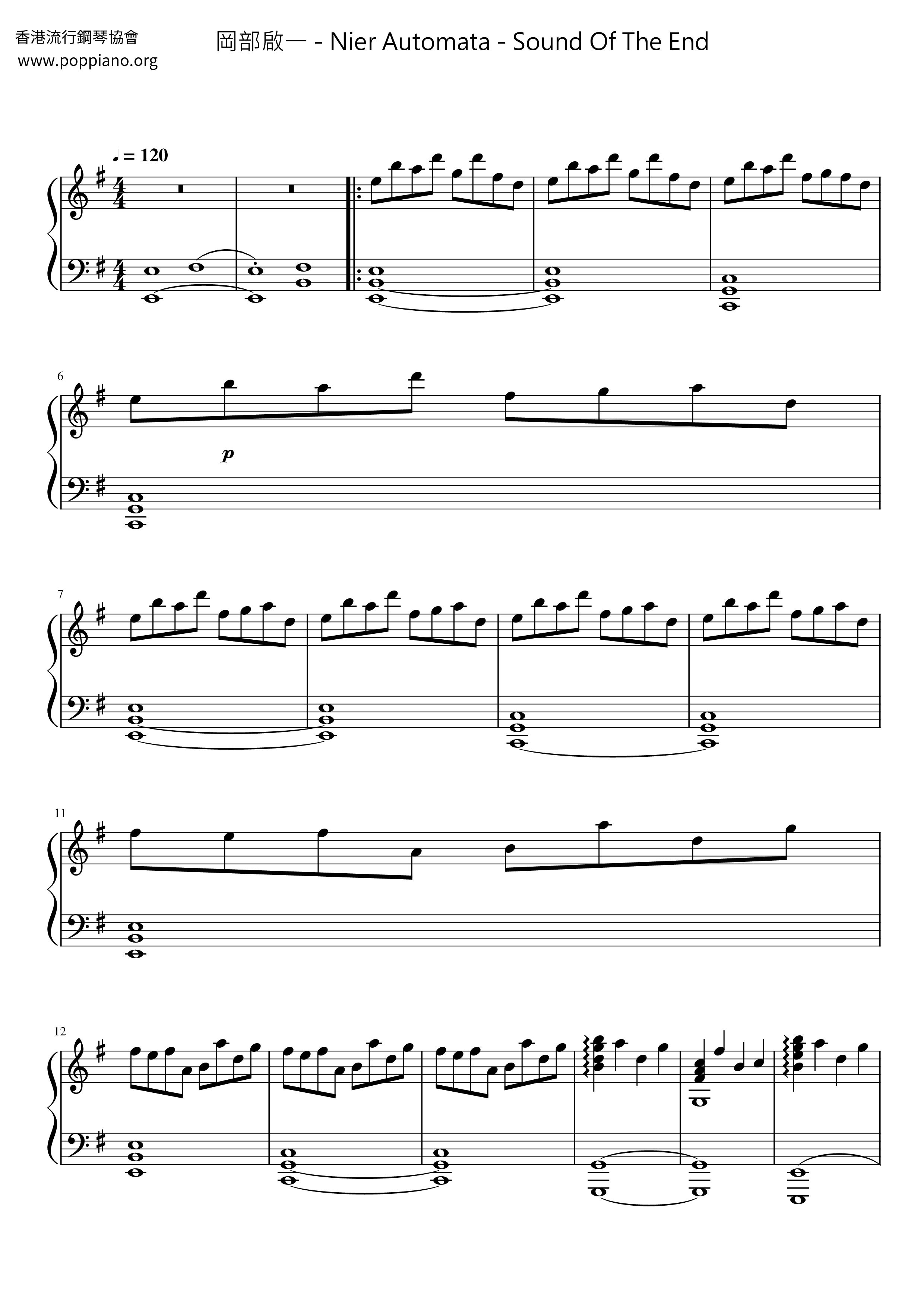 Keiichi Okabe Nier Automata Sound Of The End Sheet Music Pdf ニーア オートマタ Sound Of The End 楽譜 岡部 啓一 Free Score Download